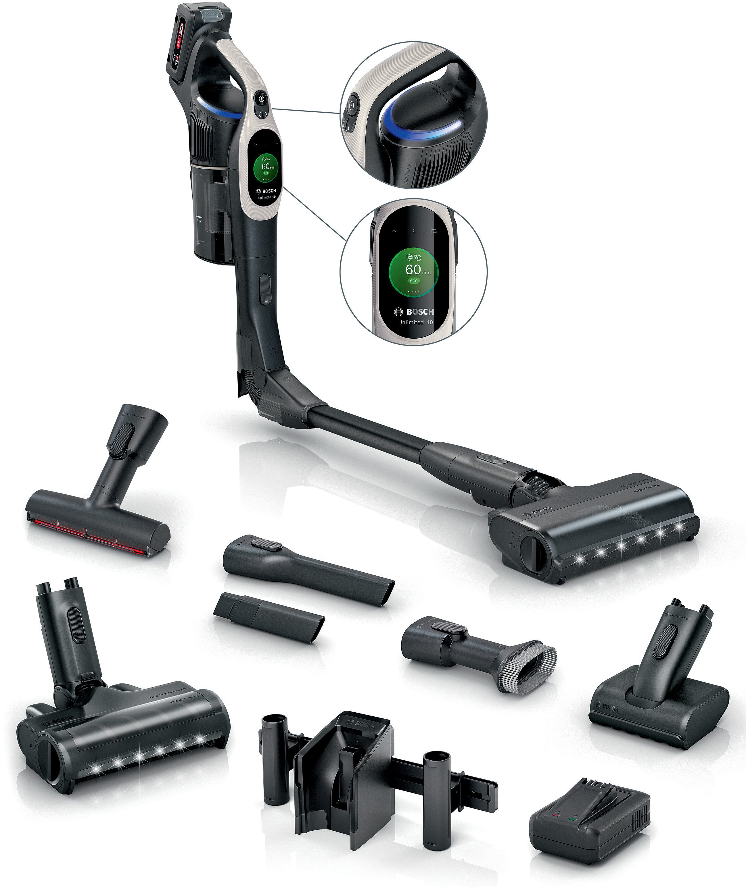 BOSCH Akku-Stielstaubsauger BKS1051GQC, beutellos, HEPA-Filtersystem, 10 Jahre Motorgarantie, Schnellladegerät, grau