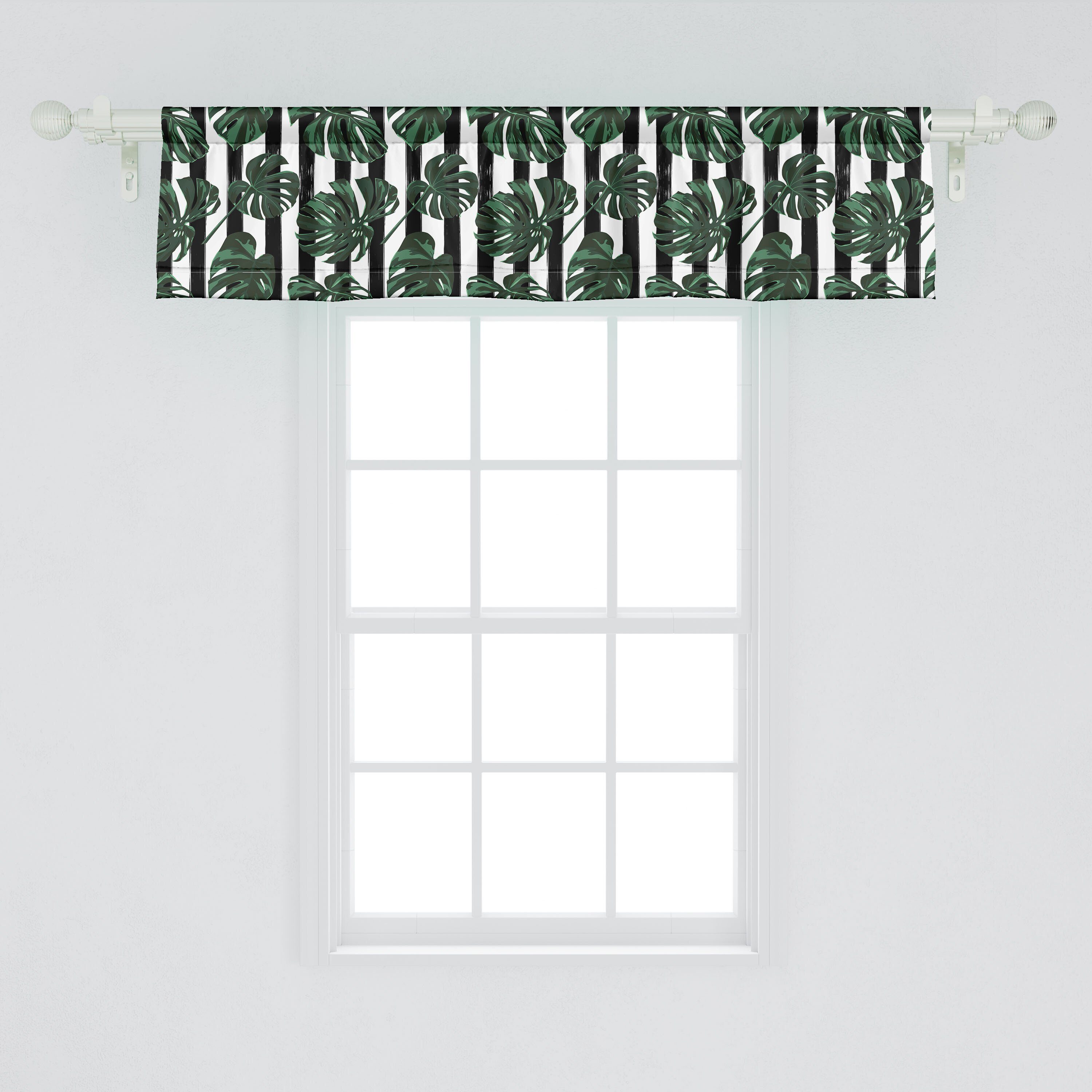 Scheibengardine Vorhang Volant Schlafzimmer Dschungel-Laub mit Küche Streifen Dekor auf Stangentasche, Abakuhaus, Monstera für Microfaser
