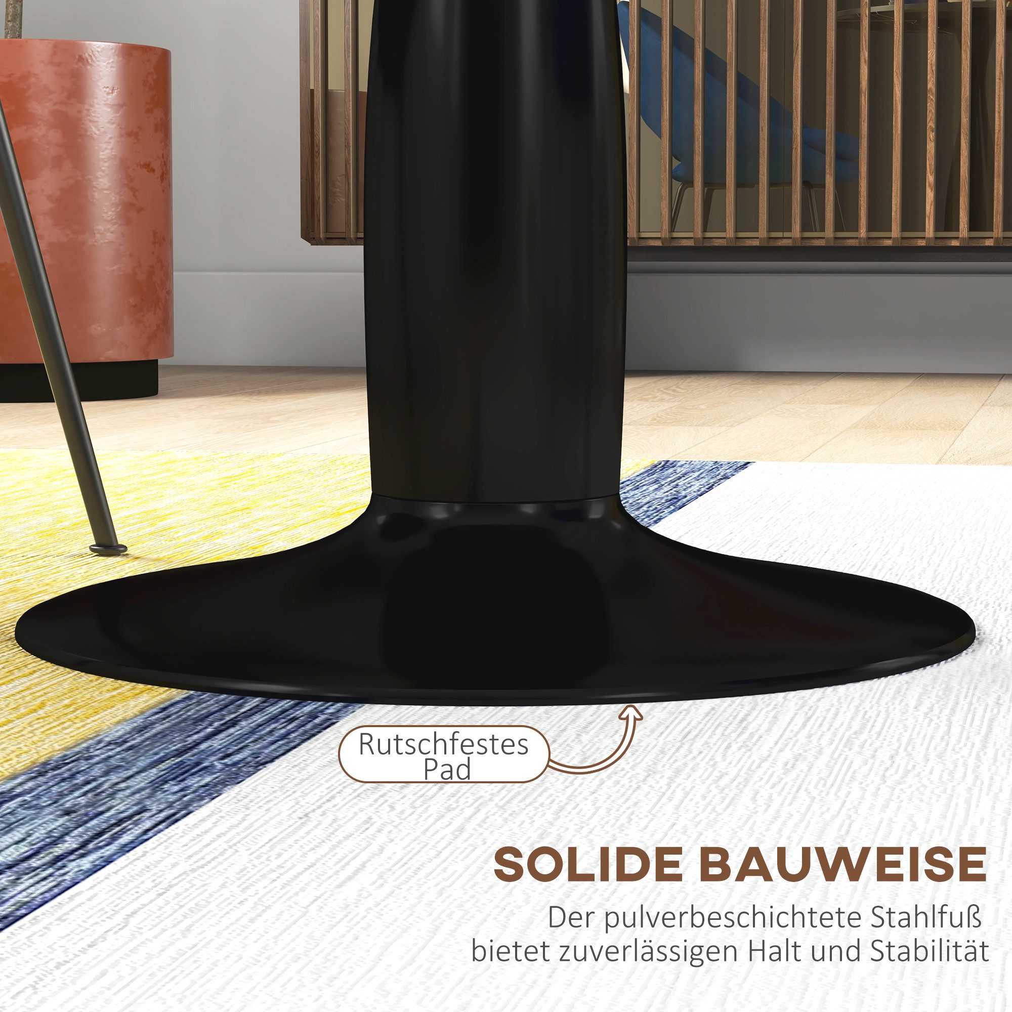 HOMCOM Esstisch Kaffeetisch moderner Tisch mit Mamoroptik, Säule-Bein (Esszimmertisch, 1-St., Küchentisch), für 2 Personen, Ø70 x 74 cm, Schwarz – Bild 5 von 5