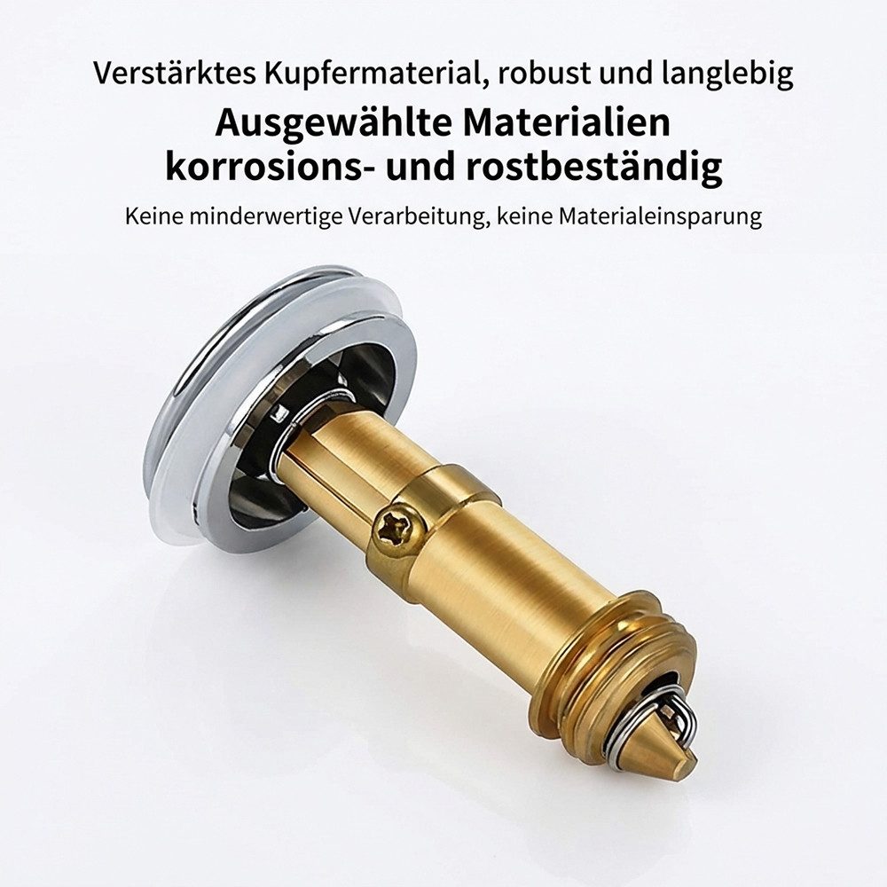 JASLIFE Waschbeckenstöpsel Pop-up-Ablaufstopfen für Waschbecken, (1 St), Universell 34–40 mm, rostfrei, wasserdicht, mit Filtereinsatz