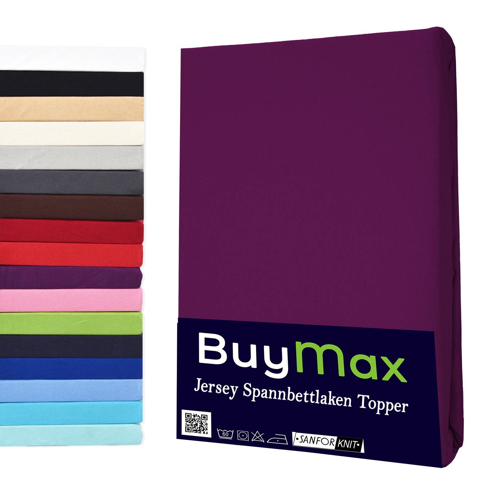 Spannbettlaken Topper, Buymax, Jersey, Gummizug: Rundumgummi, 100% Baumwolle aus Jersey Stoff, Pflegeleicht und Atmungsaktiv mit Rundumgummi für Topper bis 9 cm Höhe in Verschiedenen Farben und Größen Aubergine