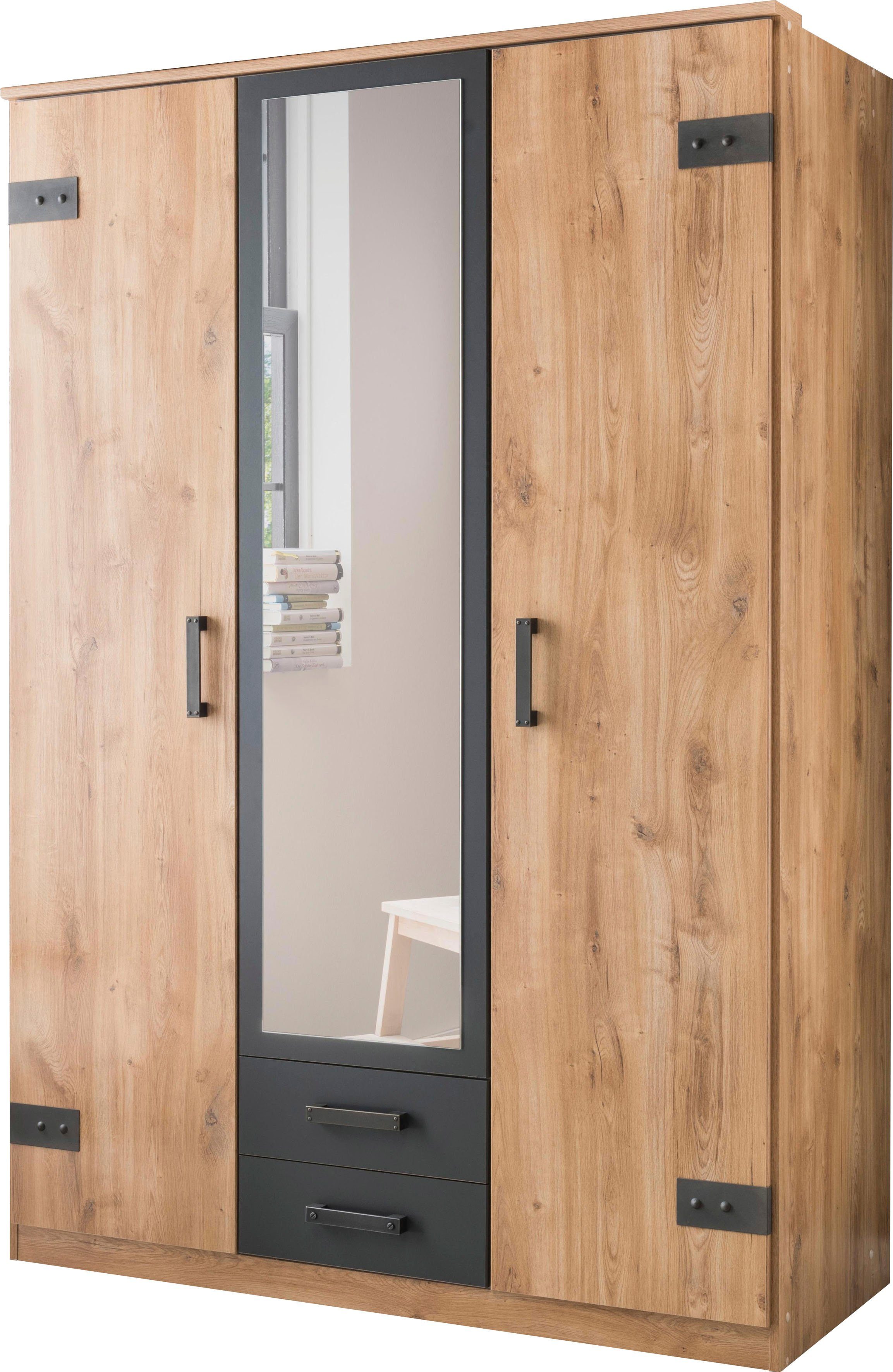 Kleiderschrank Cork, mit oder ohne Spiegel, rustikaler Look im Industrial Design