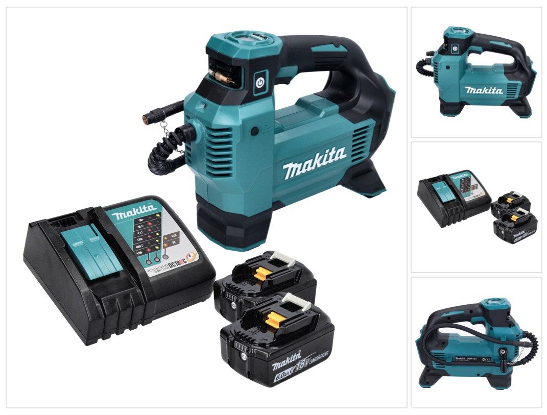 Makita Akku-Handkompressor DMP 181 RG Akku Kompressor 18 V 11,1 bar + 2x Akku 6,0 Ah + Ladegerät