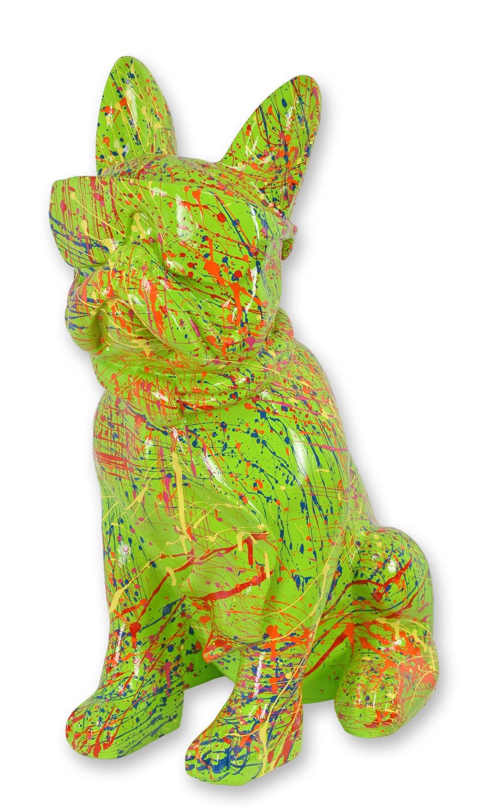 Aubaho Dekoobjekt Figur Bulldogge mit Sonnenbrille und Krawatte grüne Spritzer Replikat