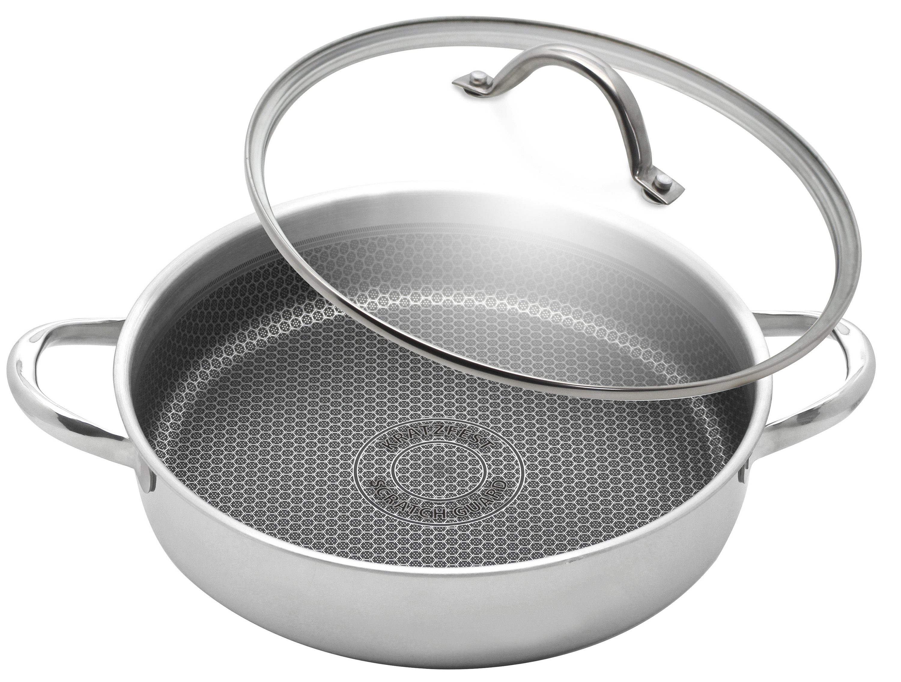 Elo Premium Servierpfanne Relief Evolution Servierpfanne, Edelstahl 18/10 (2-tlg), durchgehender Aluminium-Kern, außen magnetischer Edelstahl