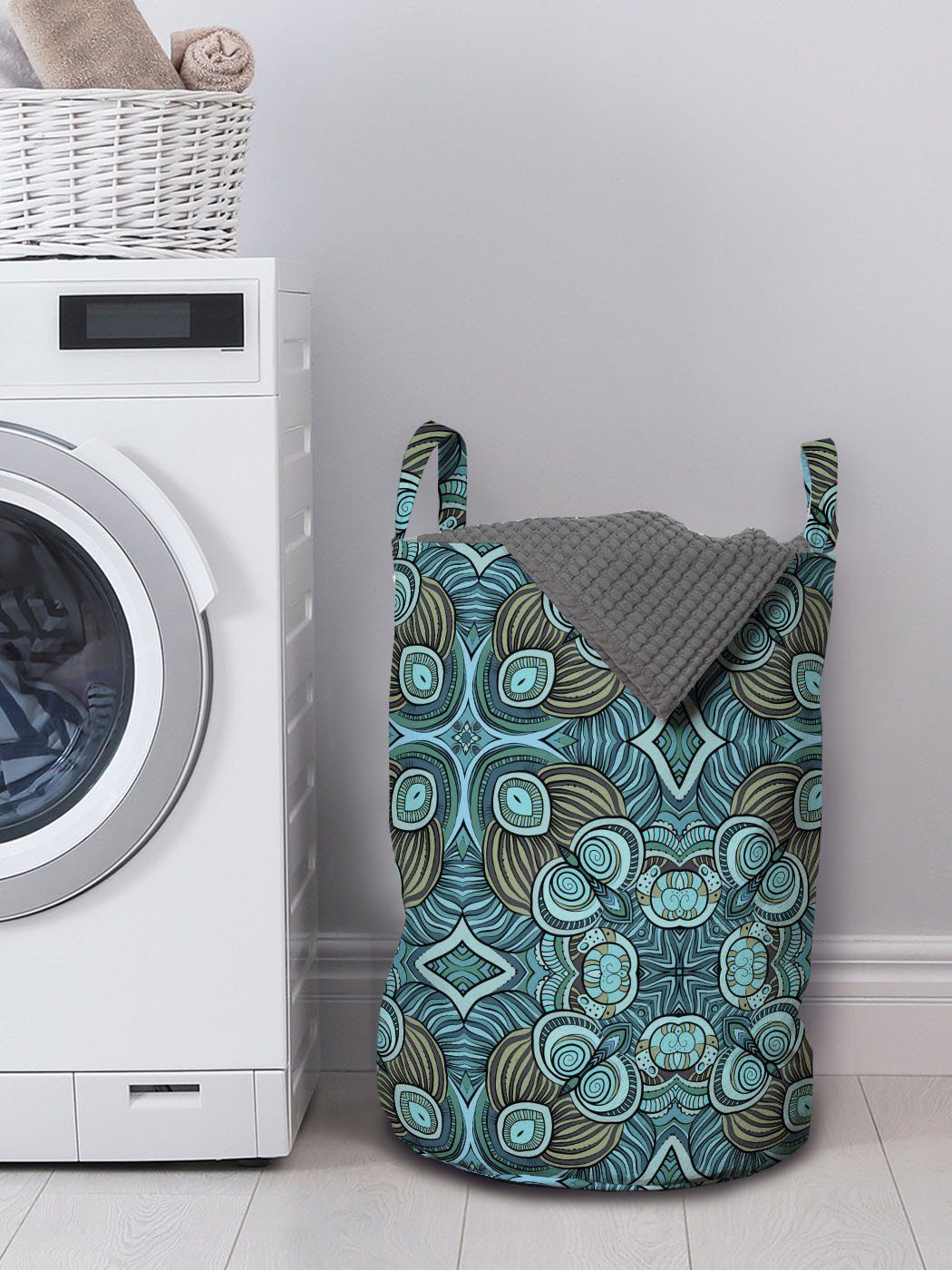 Aqua Color Waschsalons, Ethnisch Wäschekorb für Wäschesäckchen Hippie mit Palette Abakuhaus Kordelzugverschluss Griffen