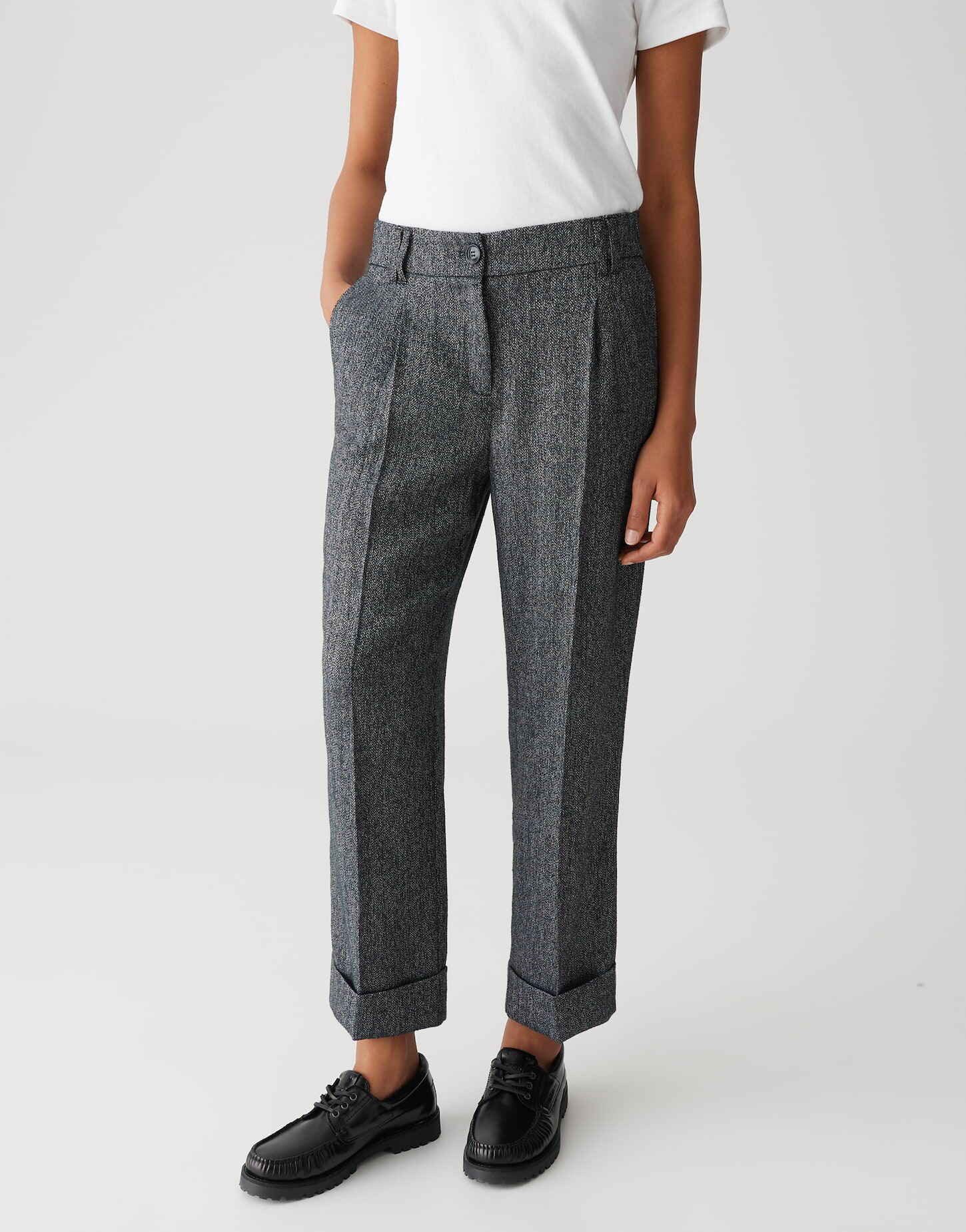 OPUS Stoffhose MEERI HERRINGBONE mit Fischgratmuster Mid Rise, Cropped, Auf günstig online kaufen