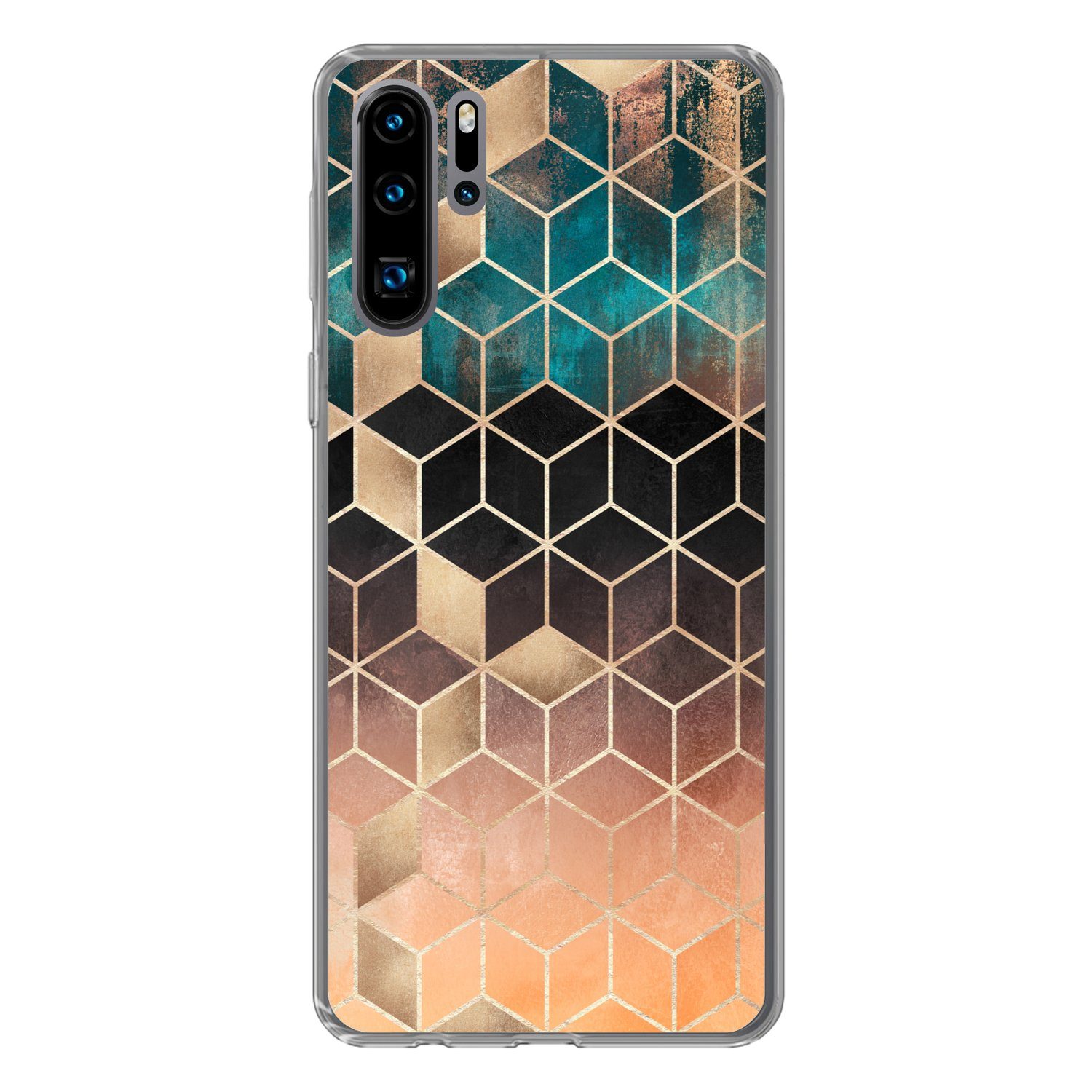 MuchoWow Handyhülle für Huawei P30 Pro Abstrakt - Würfel - Gold - Muster - Luxus, Handy Case, Silikon, Bumper Case Dünn