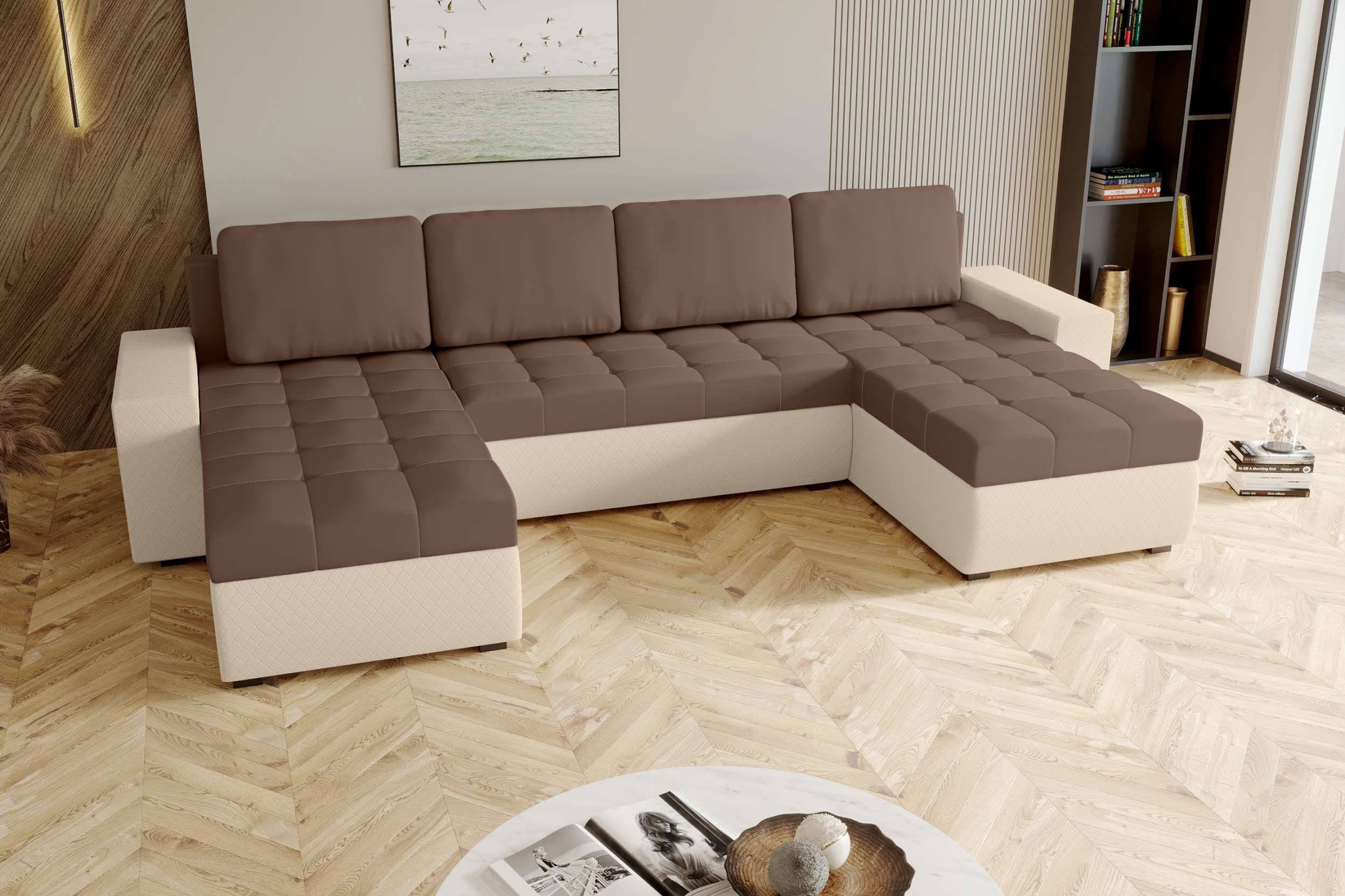 Sofa, Modern Amelia, Sitzkomfort, Bettfunktion, mit Wohnlandschaft Stylefy U-Form, Bettkasten, mit Design Eckcouch,