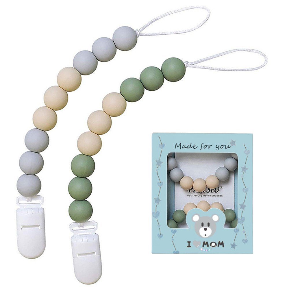 XDeer Schnuller 2-Stück Dummy mädchen Junge Schnullerketten Schnullerkette Schnullerband, green Babydusche Clips Halter Schnuller Clips für