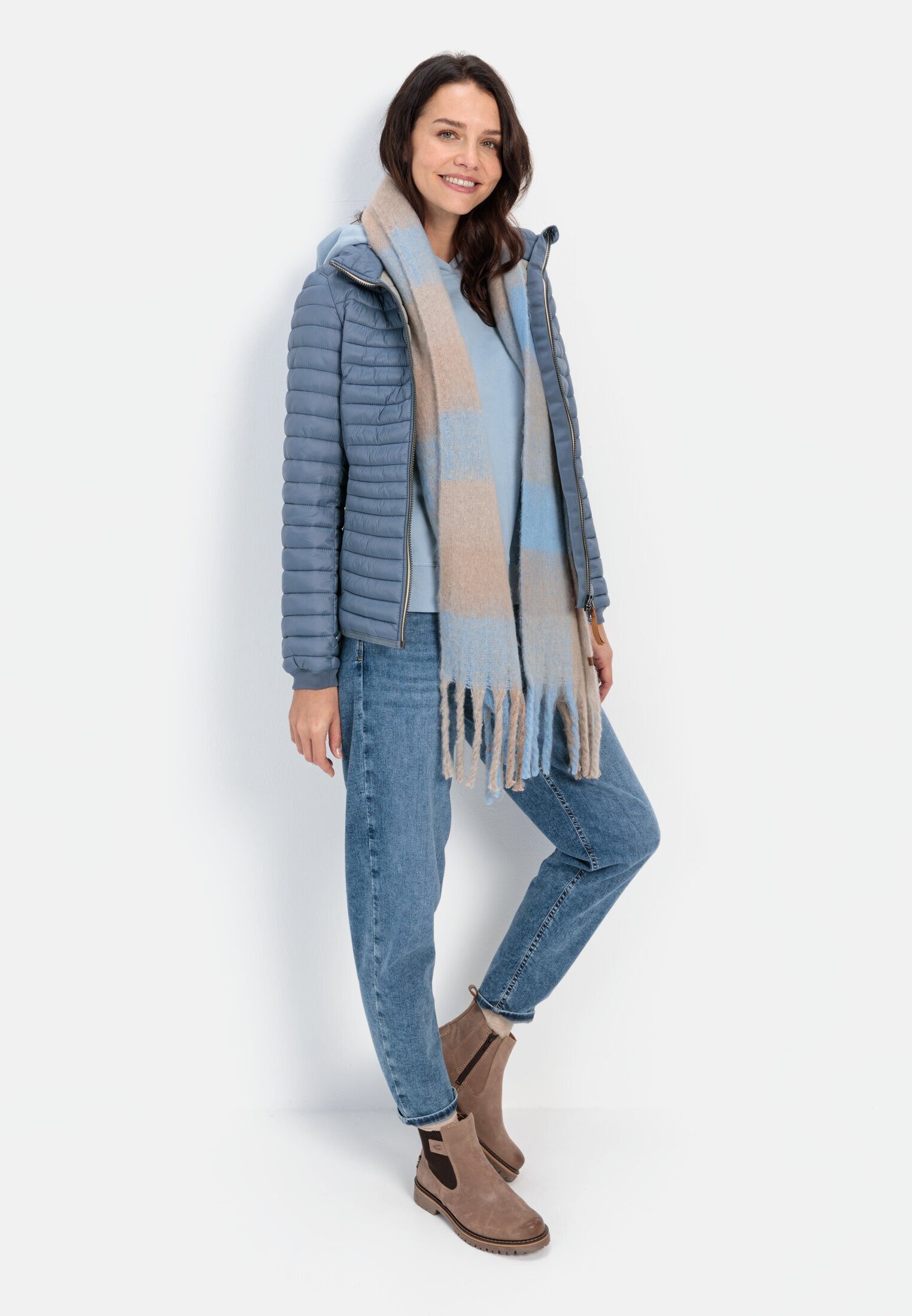 camel active Steppjacke aus recyceltem Polyamid Langarm Kapuze Markenlogo