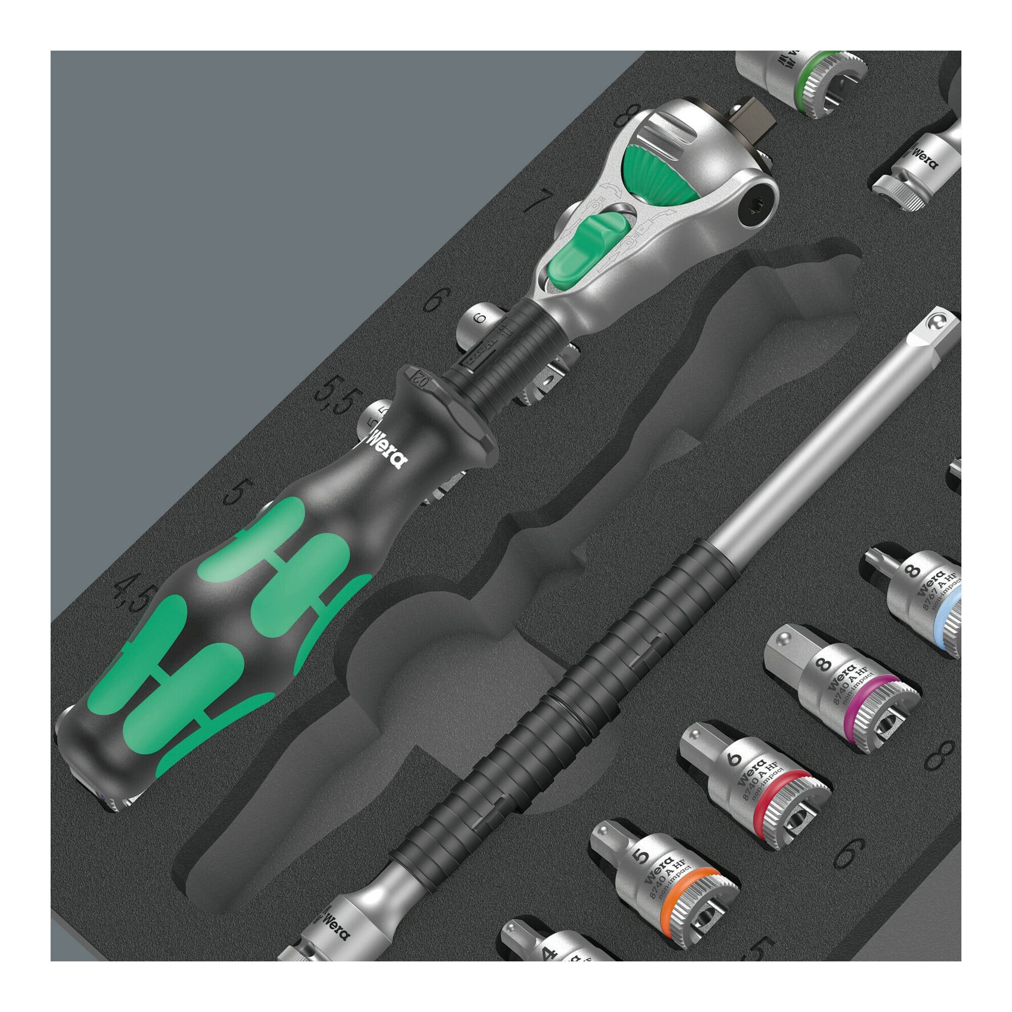 Wera Steckschlüssel Wera 9720 Schaumstoffeinlage 8000 A Zyklop Knarre 1/4" Set 1, 37-teili