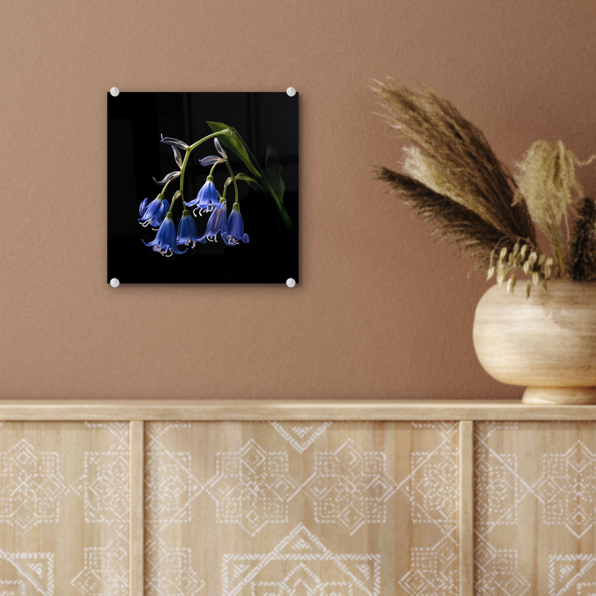 Natur - auf (1 Acrylglasbild - - St), Blumen Wandbild Glasbilder Hyazinthe Foto auf - Glas Bilder MuchoWow Blau - - Wanddekoration - Glas Schwarz,