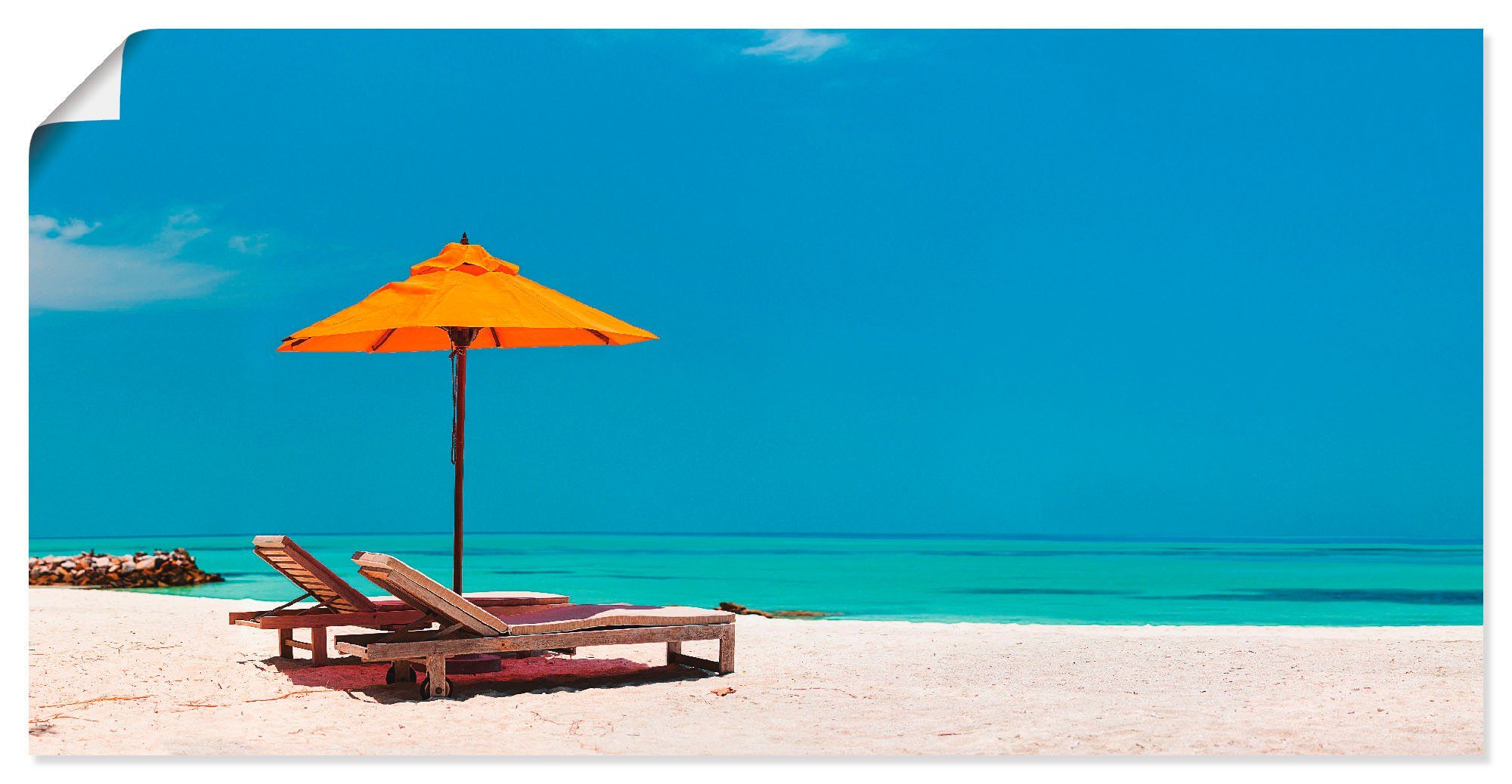 Artland Wandbild Liegestuhl Sonnenschirm versch. Strand Leinwandbild, St), Wandaufkleber in (1 Alubild, Poster oder Größen Strand Malediven, als
