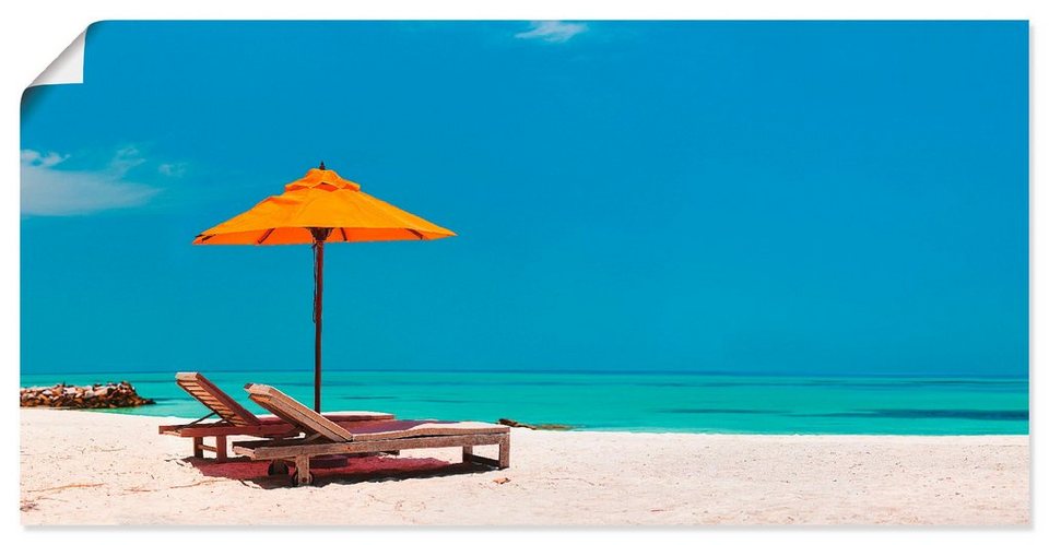 Artland Wandbild Liegestuhl Sonnenschirm Strand Malediven, Strand (1 St),  als Alubild, Leinwandbild, Wandaufkleber oder Poster in versch. Größen