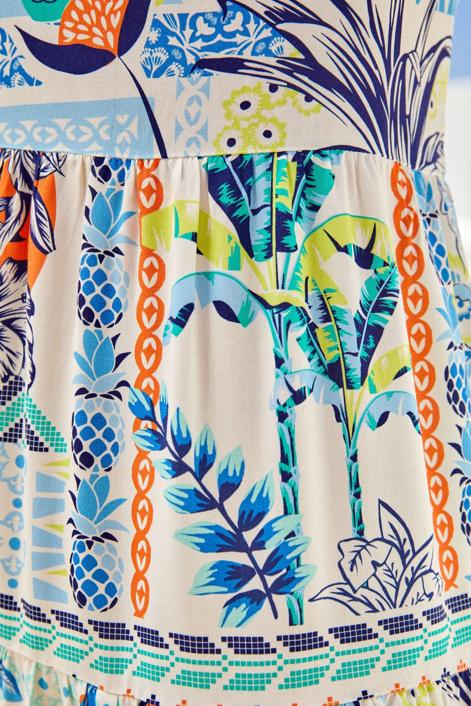 Next Sommerkleid Gestuftes Spaghettiträgern (1-tlg) mit Blue Print Minikleid