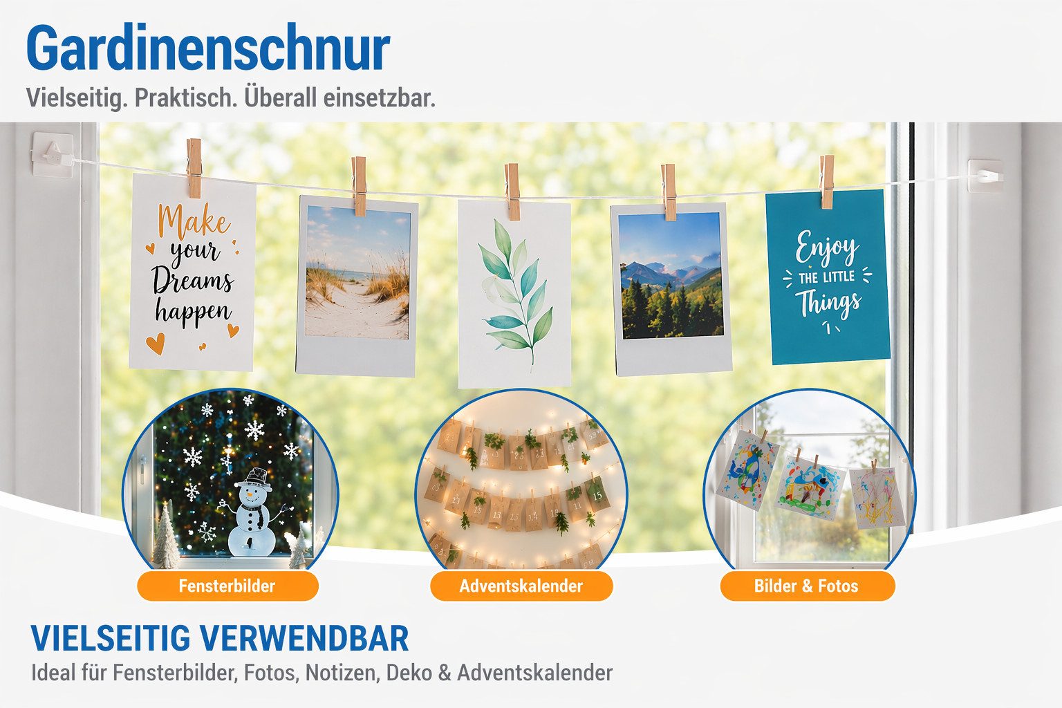 dekohaken24.de Seilspanngarnitur Gardinendraht, Gardinenseil, Vorhangdraht, Gardinenschnur, inkl. Klebeplatten für eine Befestigung ohne Bohren an Ihrem Fenster – Bild 5 von 5