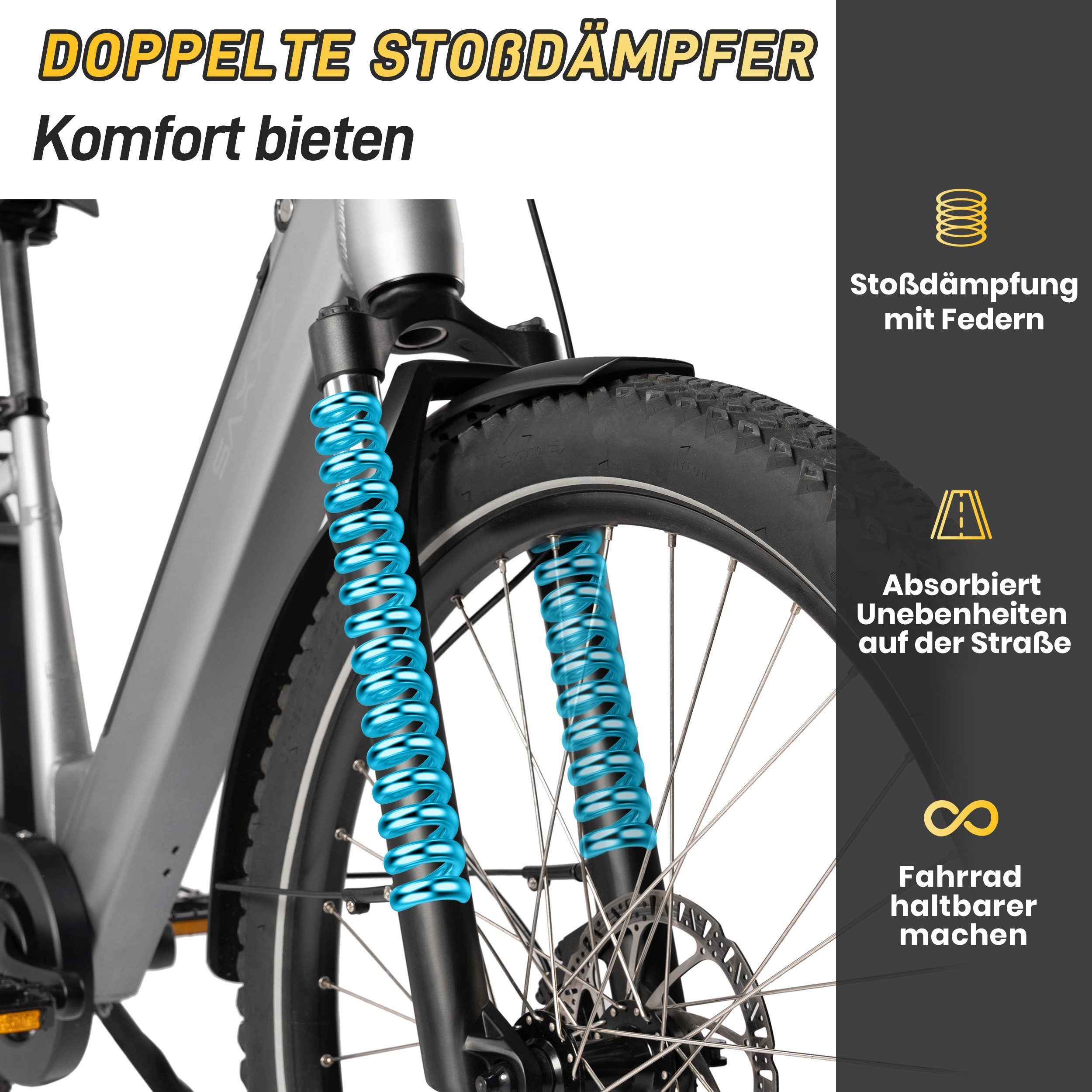 SAXXX E-Bike Cityrad Damen Herren 28x2,35", SAXXX SUV, 468 Wh, 120 km, 95 % vormontiert, 7 Gang SHIMANO Altus Schaltwerk, Kettenschaltung, Hinterradmotor, 468 Wh, (mit Tiefeinstieg, mit Gepacktrager, abnehmbarer Akku), 250W Heckmotor, Pedelec E-Citybike, Elektrofahrrad mit 45cm Rahmenhöhe