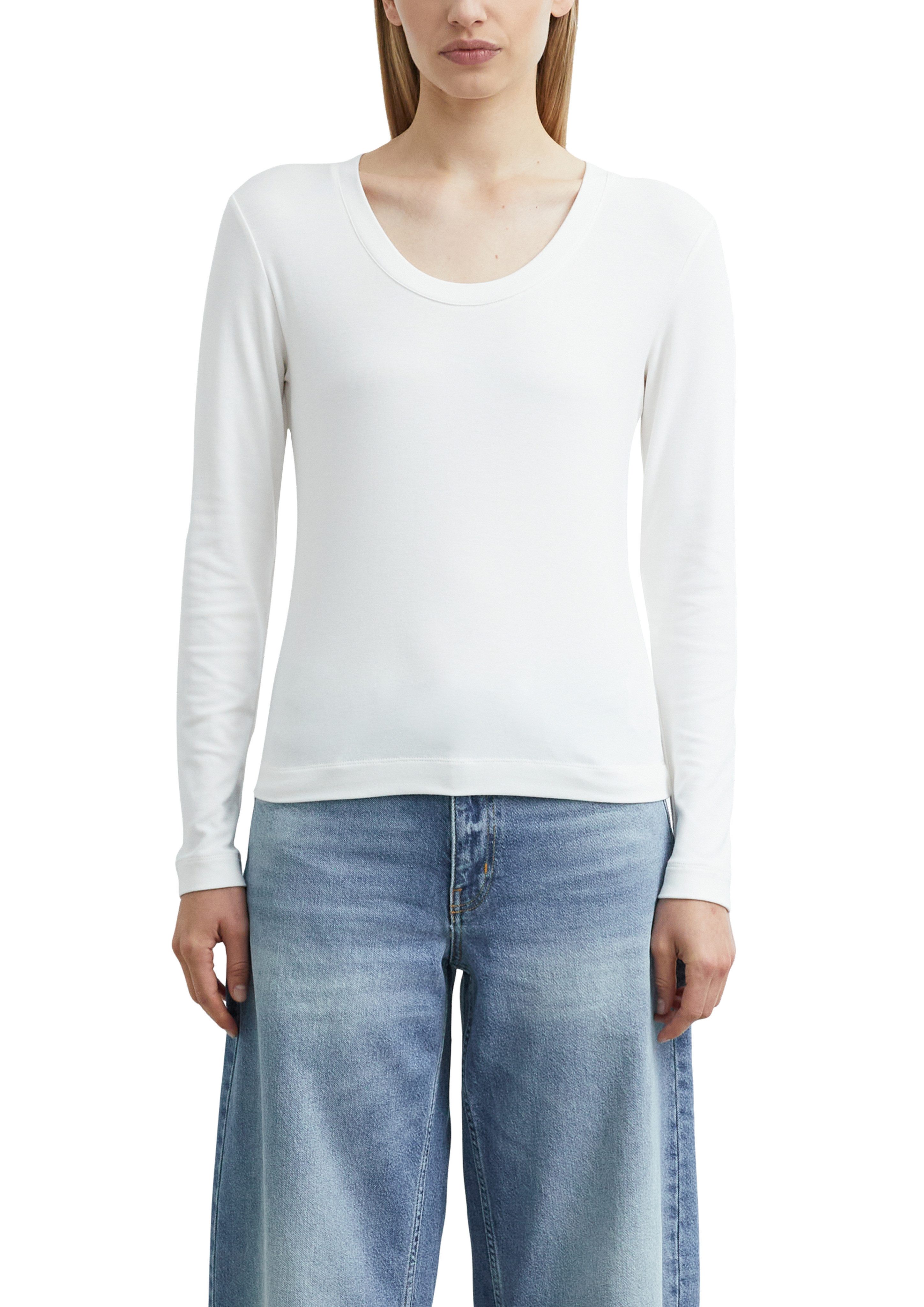 comma Langarmshirt mit tiefem Rundhals / Viskose-Stretch