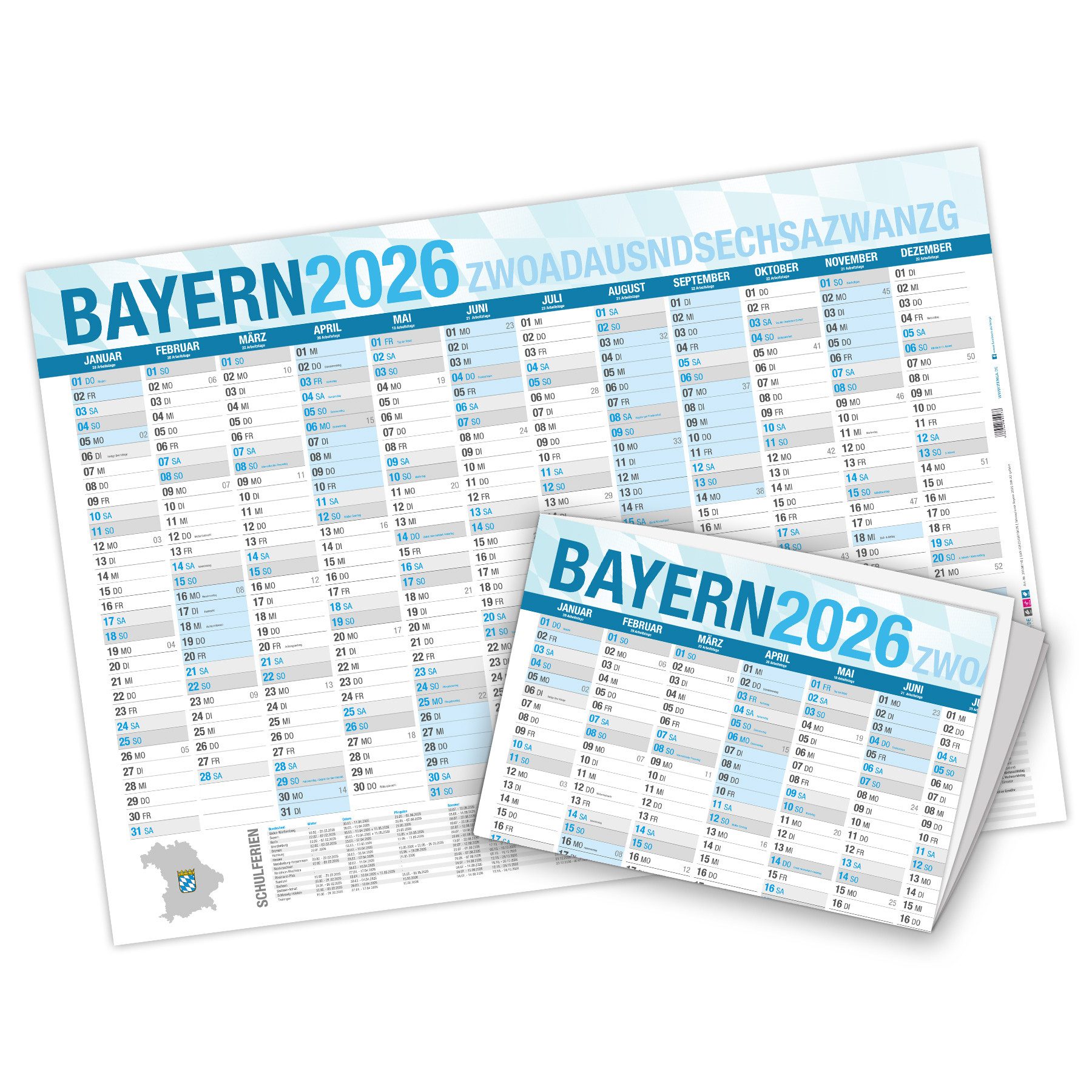 Wandkalender itenga Jahresplaner Bayern 2026 Wandkalender DIN A2 (59,4 x 42,0 cm)