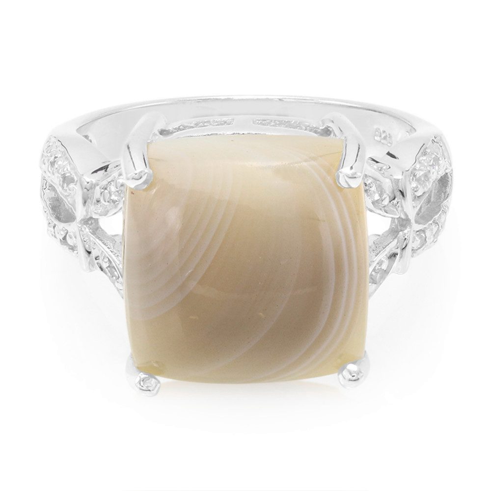 Silberring Cavill Botswana Achat Ring 4,69 ct, weiße Topase, 925 Silber