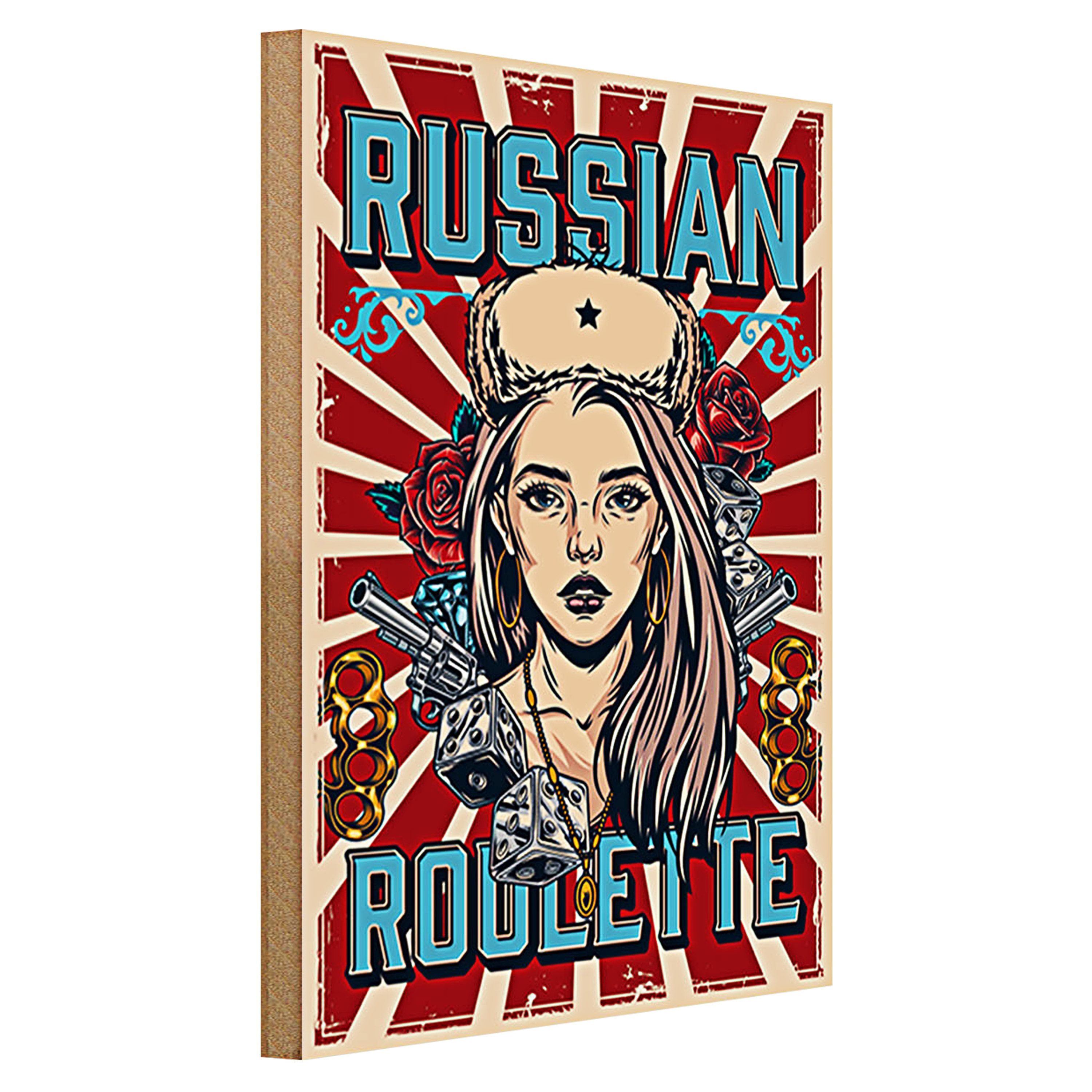 Roomando Holzbild Pinup 30x40cm russian roulette