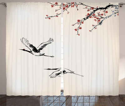 Gardine Schlafzimmer Kräuselband Vorhang mit Schlaufen und Haken, Abakuhaus, japanisch Kirschbaum im Frühling