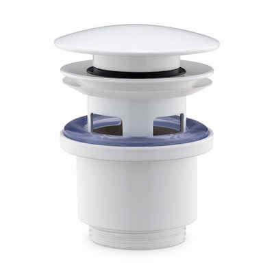 Navaris Ablaufgarnitur Pop-Up Ablaufventil 1 1/4 Zoll - Universal Ablaufgarnitur für Waschbecken Badewanne mit Überlauf - Abflussgarnitur mit Dichtung - Chrom - Weiß