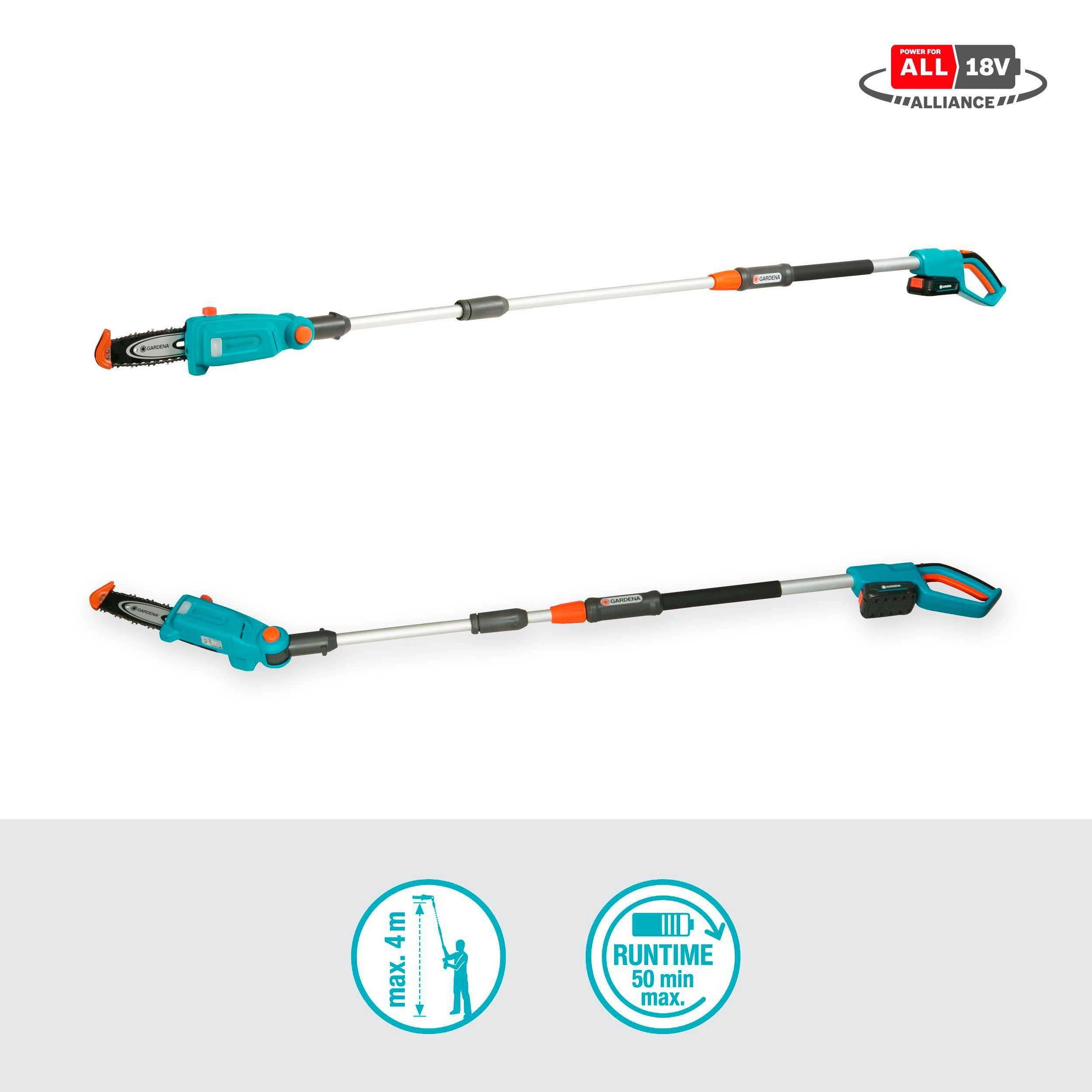 GARDENA Akku-Hochentaster TCS 20/18 V P4A Ready-To-Use-Set, bis 4 m Arbeitshöhe, (mit Akku und Ladegerät)