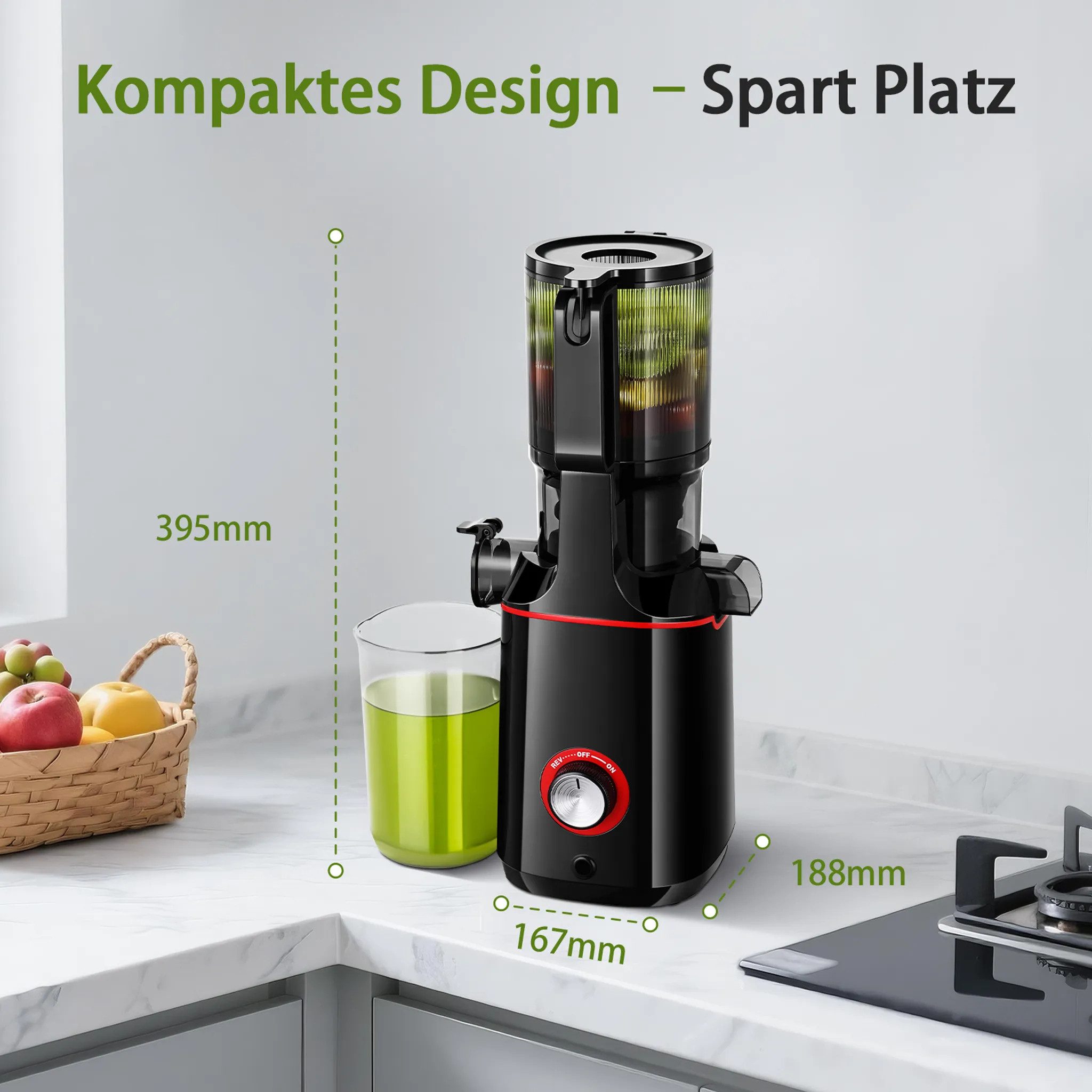 AMZCHEF Zentrifugenentsafter CE-SJ04OT5E-BK, 160 W, 108 mm Einfüllschacht, Entsafter für Gemüse und Obst