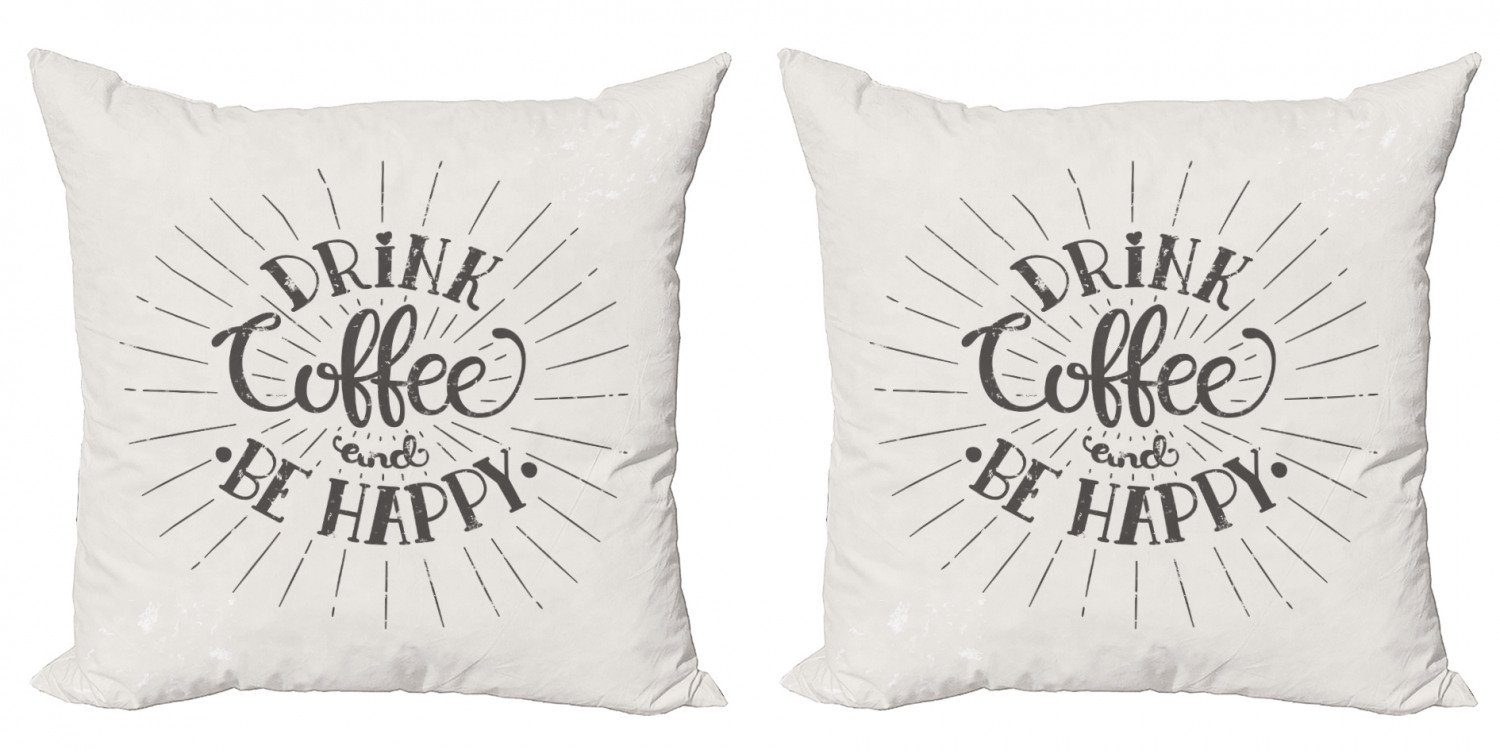 Kissenbezüge Modern Kaffee glücklich Sei Stück), (2 Grunge-Effekt Doppelseitiger Abakuhaus Wörter Digitaldruck, Accent