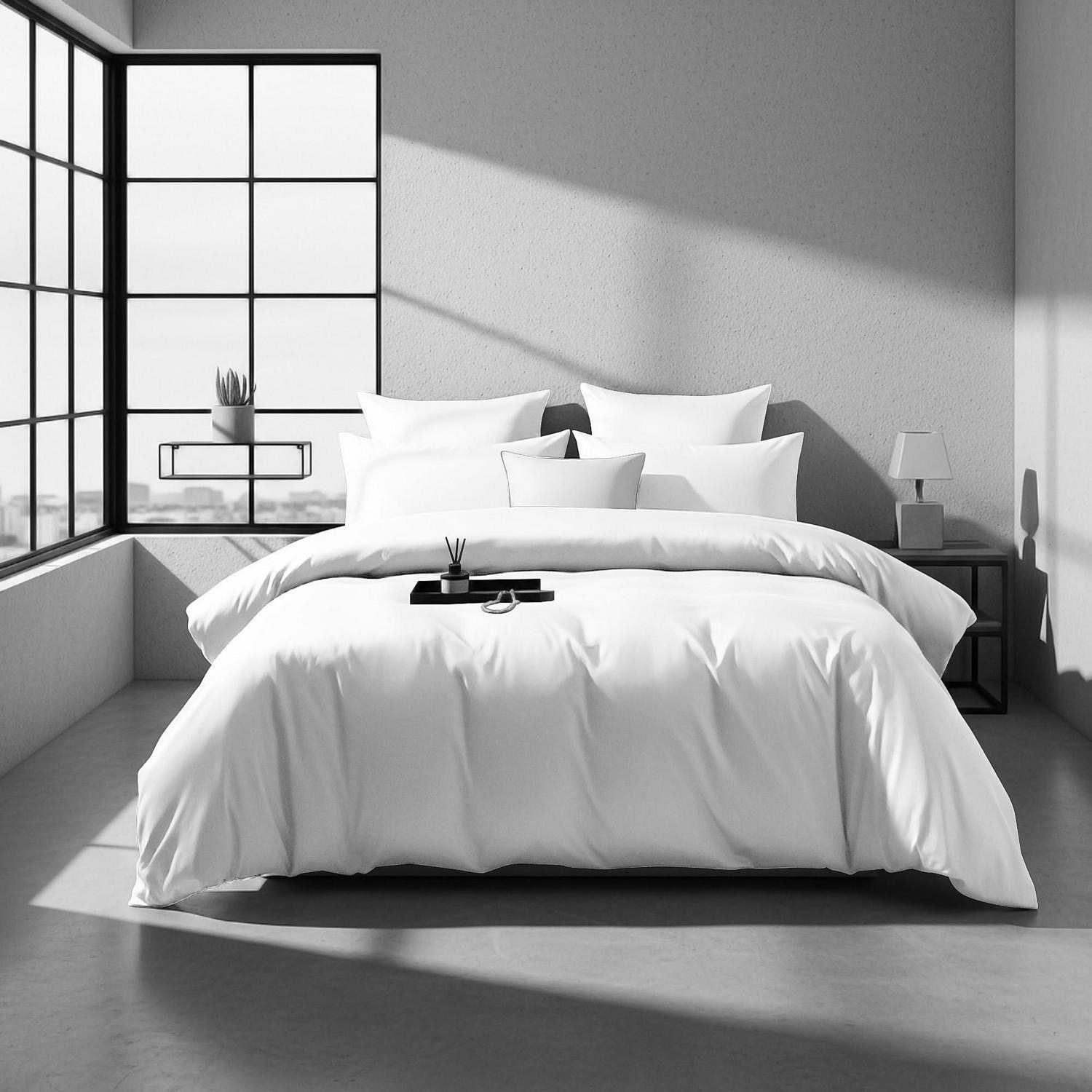 LuxusKollektion Bettwäsche Bettwäsche Set 200x200 Weiß Baumwolle Lyocell Seide
