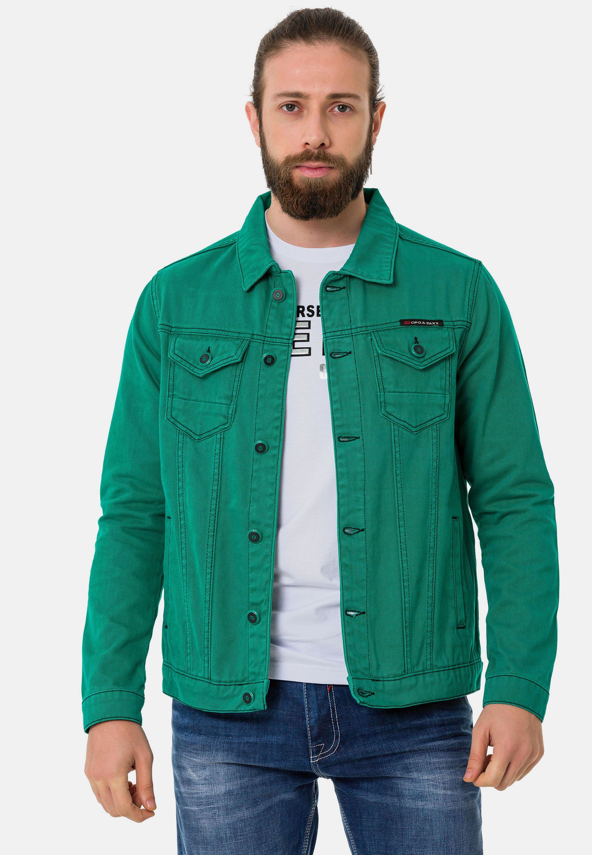 Cipo & Baxx Jeansjacke mit aufgesetzten Brusttaschen grün