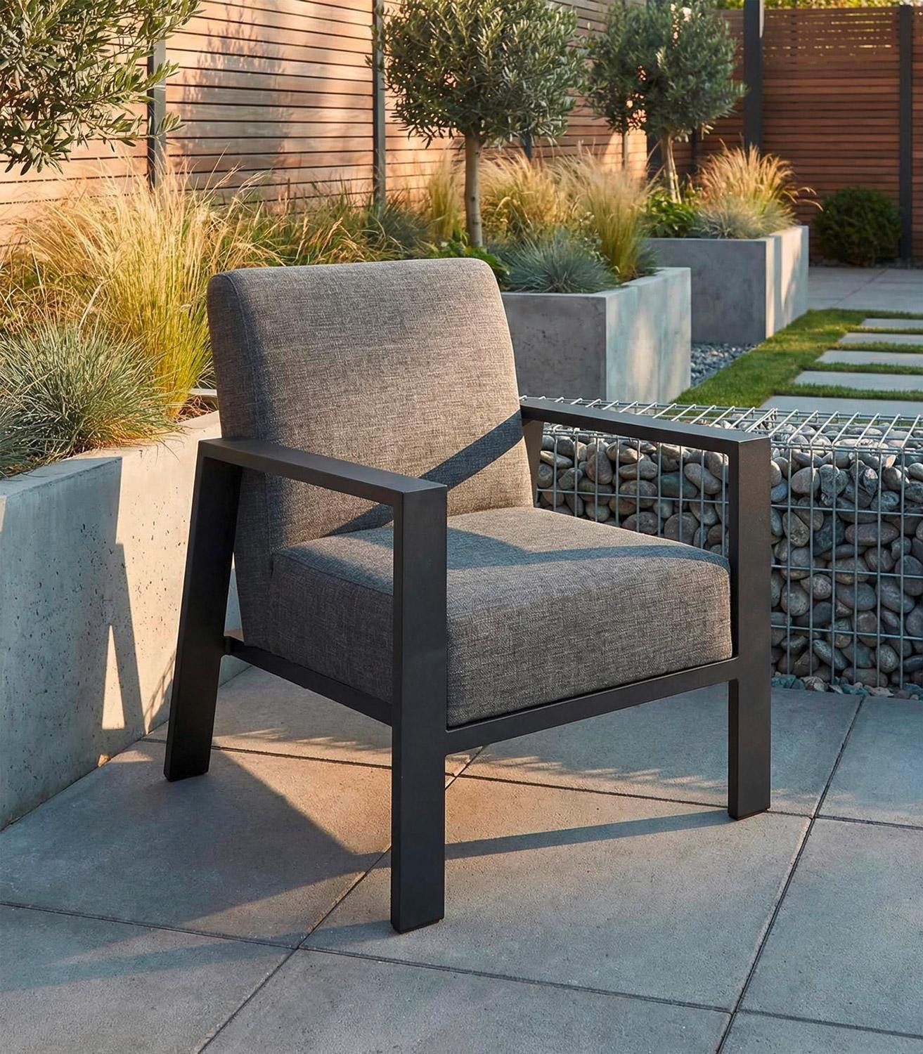 Outdoor Gartensessel DJERBA, Aluminium, Grau, B 76 cm, Textilen, mit Kissen
