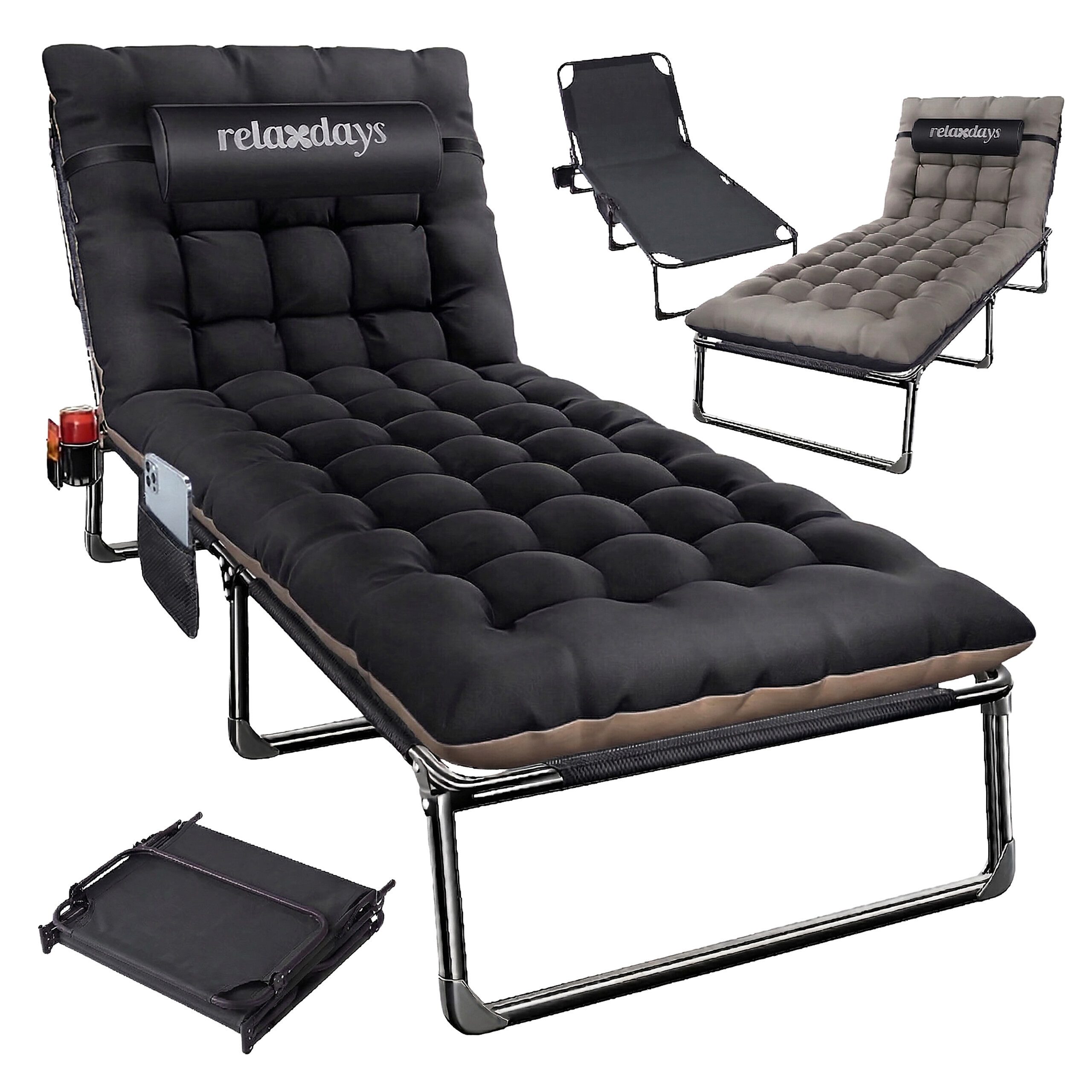 relaxdays Campingliege Campingbett klappbar 250kg (4-St) schwarz