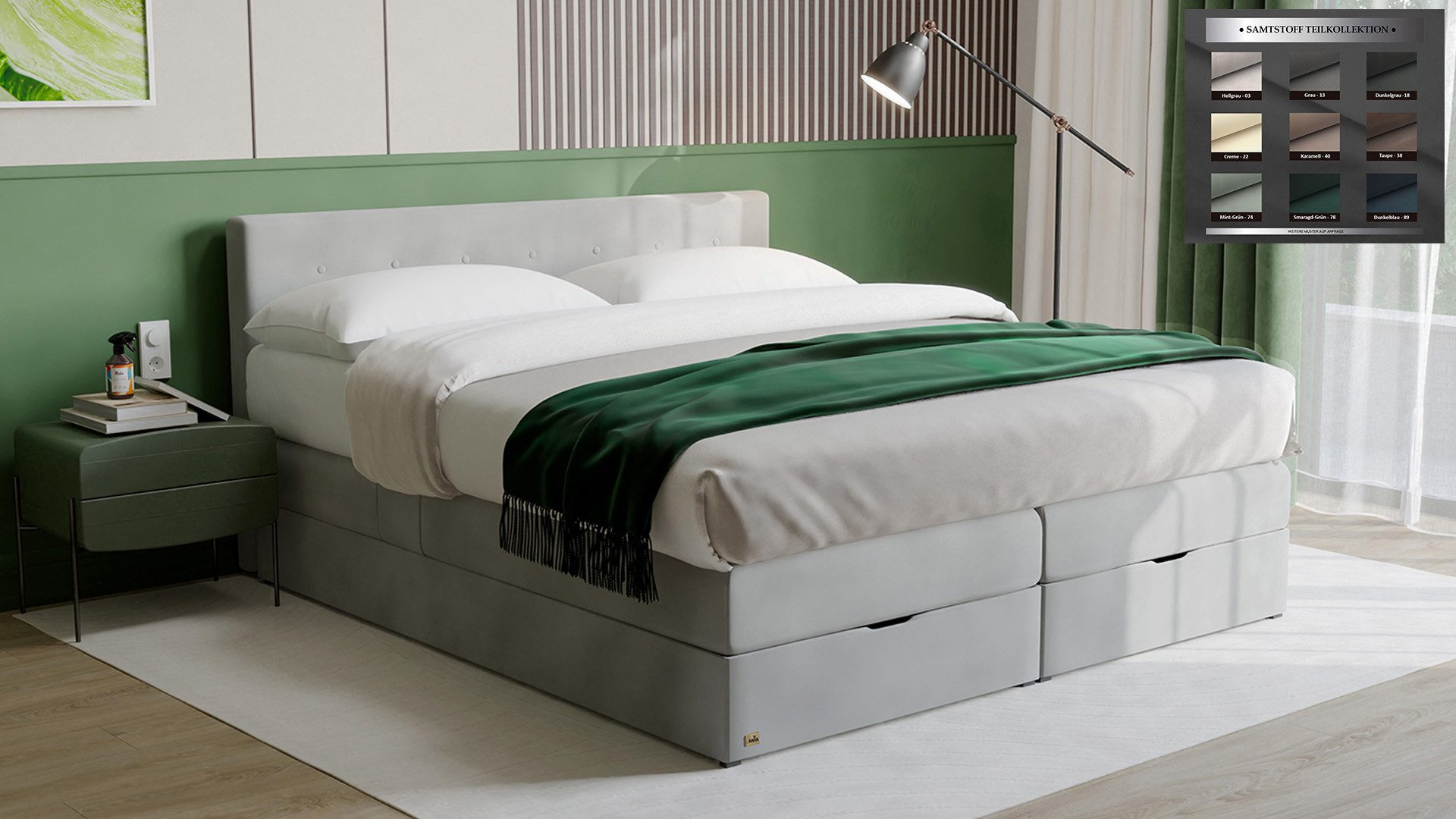 PAARA Boxspringbett 40GK mit Bettkasten Kopfteil günstig online kaufen