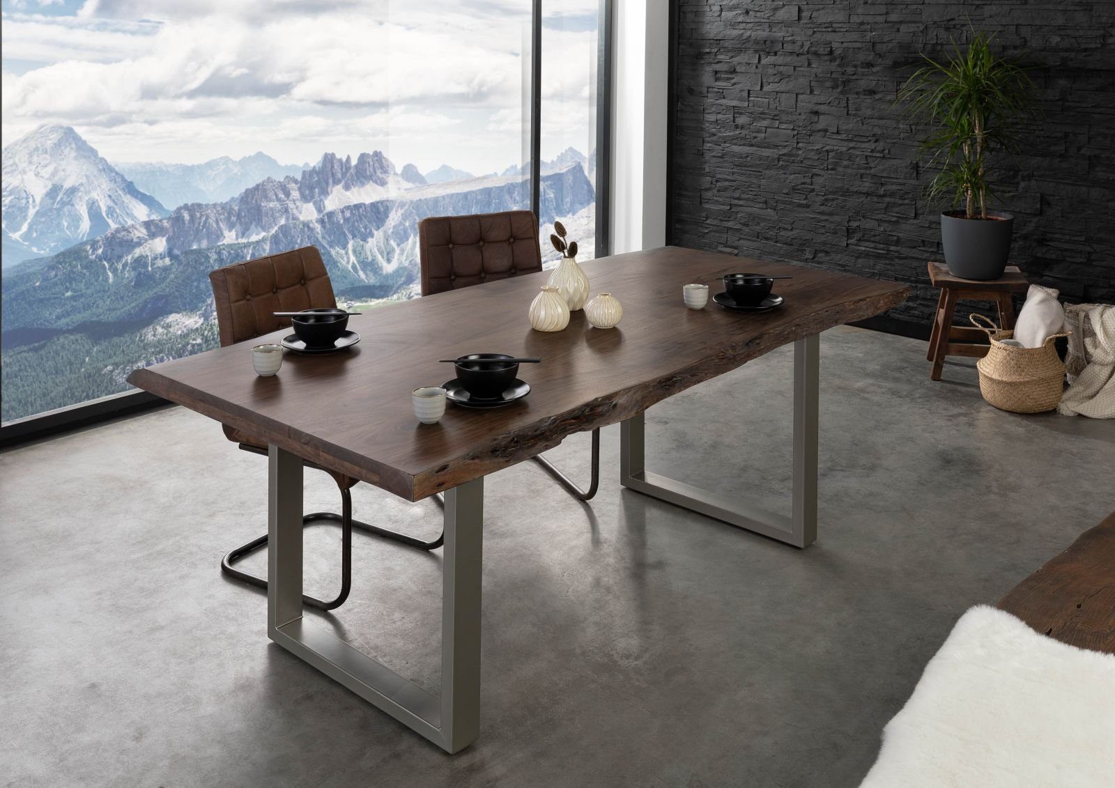 Massivmoebel24 Baumkantentisch FREEFORM (Baumtisch Akazie 200x100x77 günstig online kaufen
