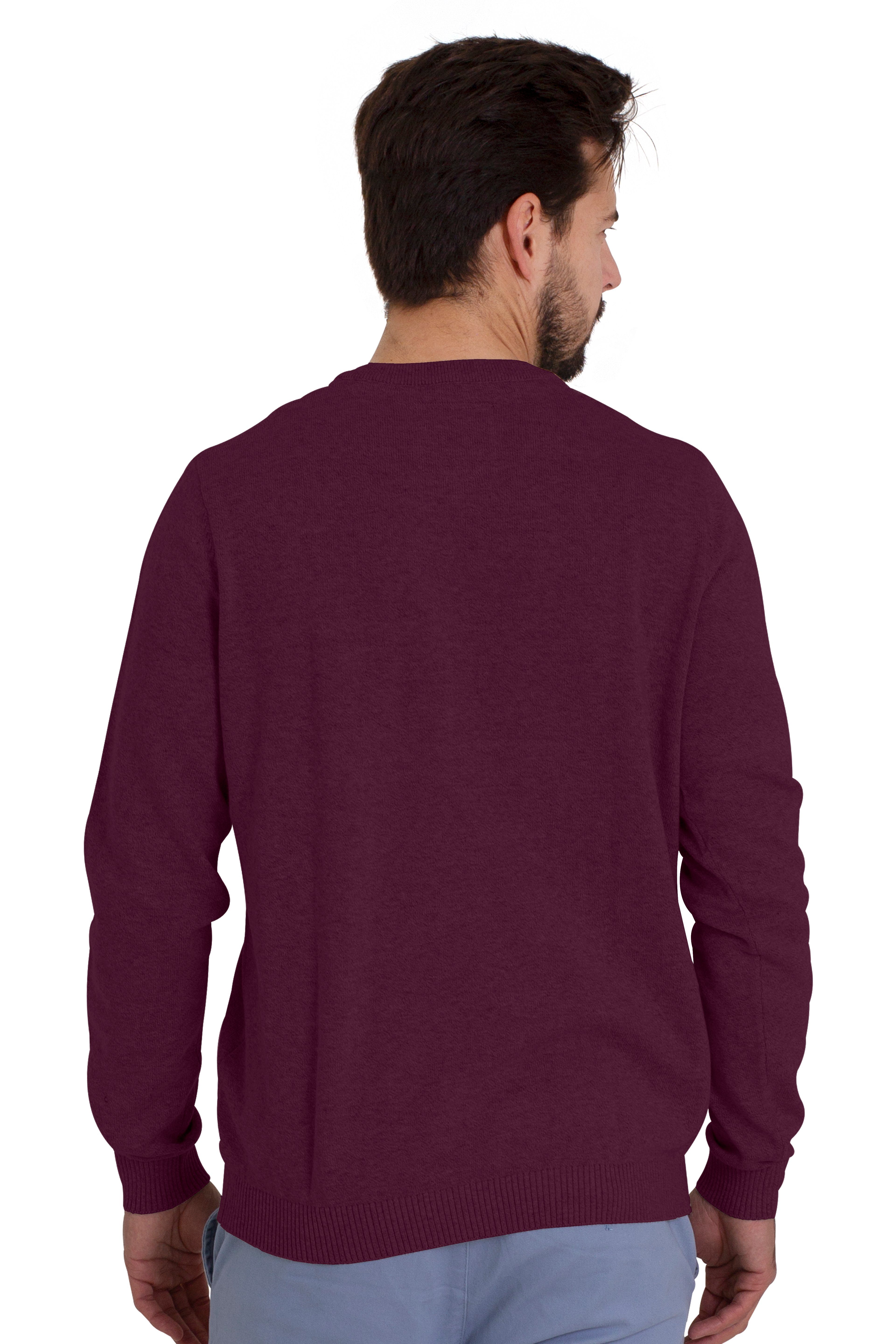 Langarm Herren Jumper Rundhalspullover Rundhalspullover BlauerHafen Pullover Sweater Burgundy Baumwolle