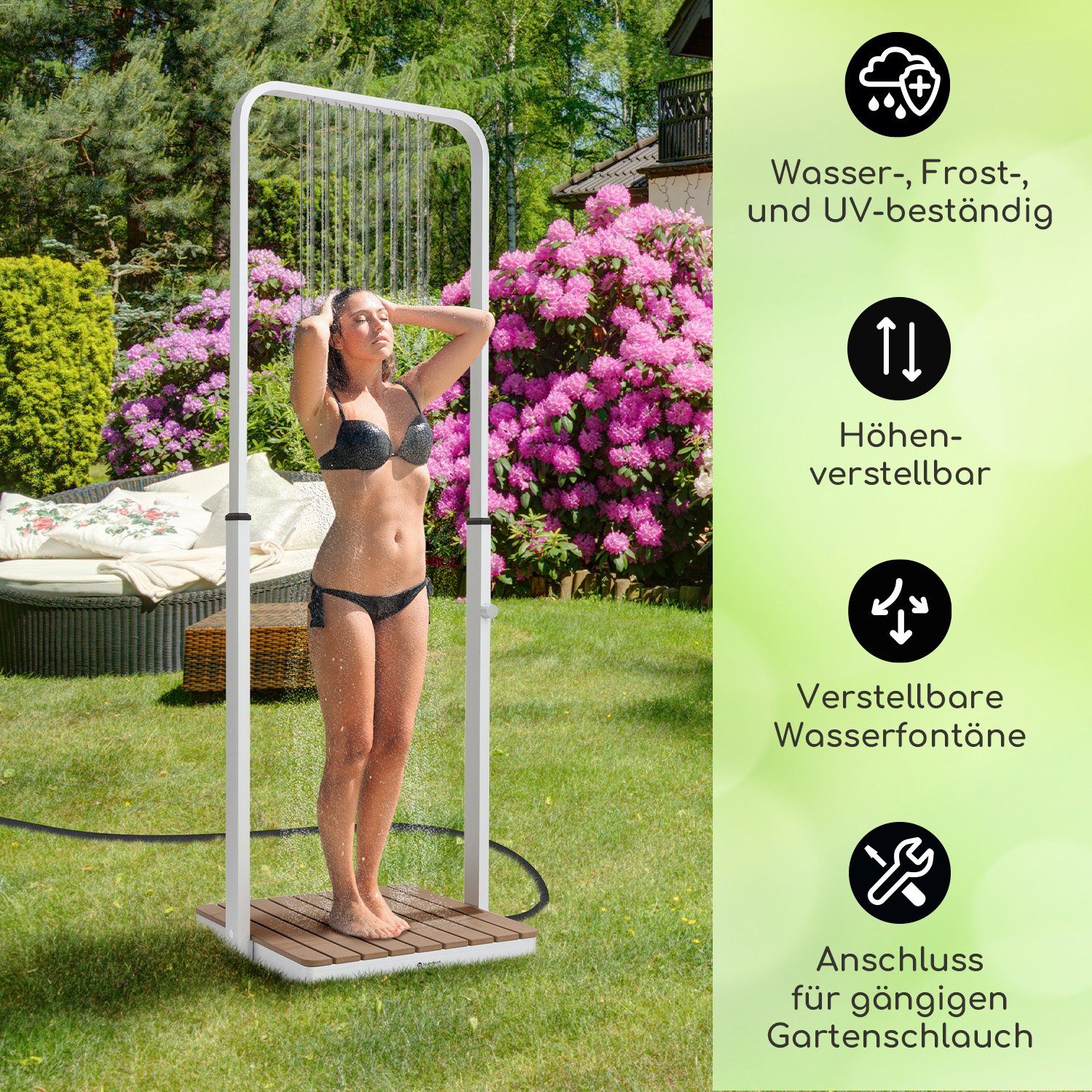 blumfeldt Gartendusche Sumatra Falls SQ (Set, 1 St), Outdooor bodenplatte Bodendusche Fußdusche Außen ohne Stromanschluss