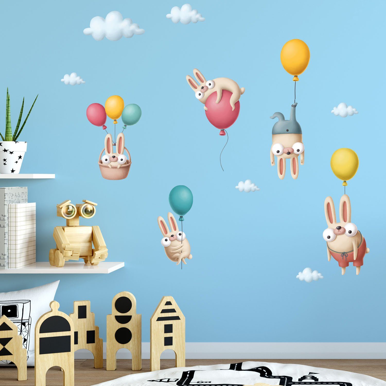Sunnywall Wandtattoo Fliegende Hasen Wandsticker für Wohnbereich od. Kinderzimmer