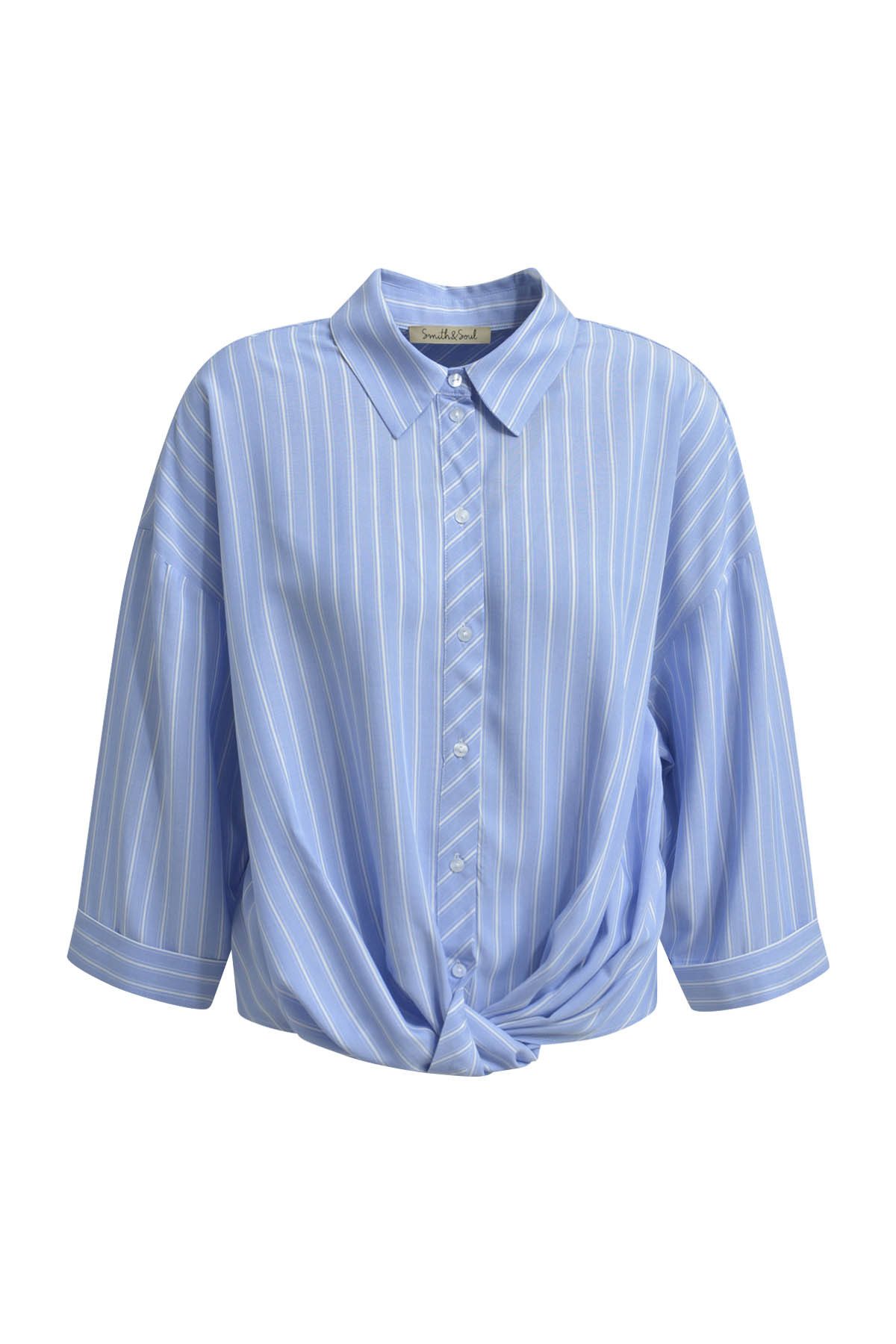Blusentop STRIPED SHIRT BLOUSE KNOT AT HEM