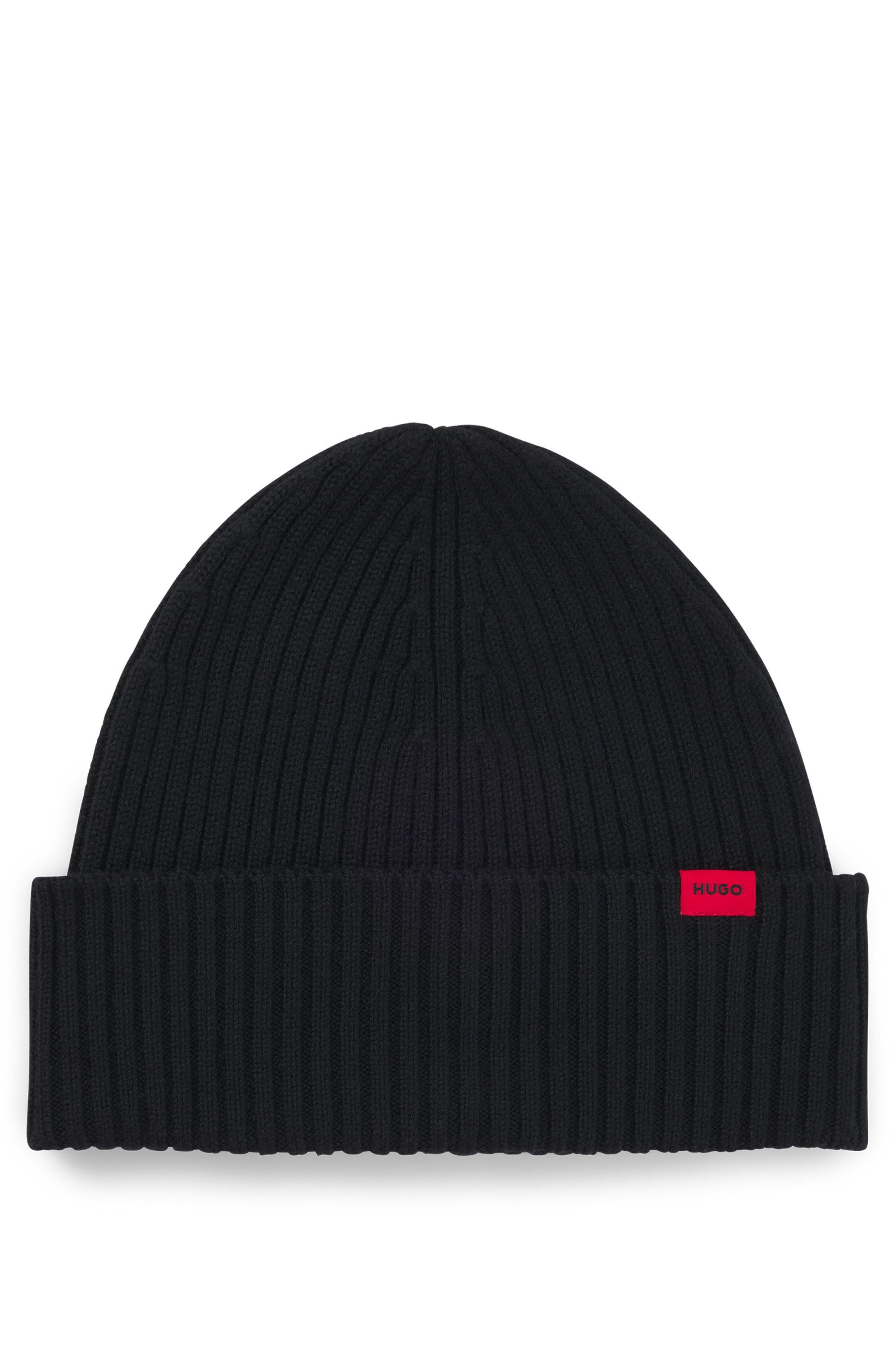 HUGO Beanie Xola mit Labelaufnäher, unisex