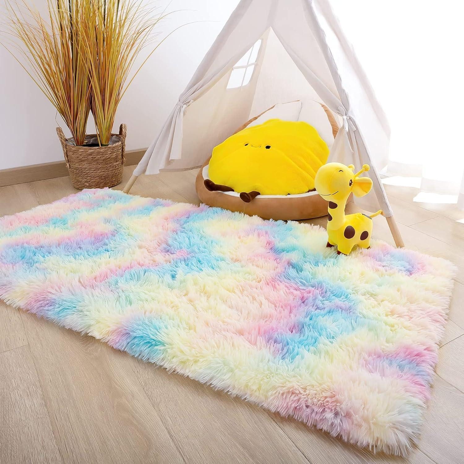 LuxusKollektion Hochflor-Teppich Teppich Hochflor Shaggy Wohnzimmer Schlafzimmer Regenbogen 80 x 150 cm
