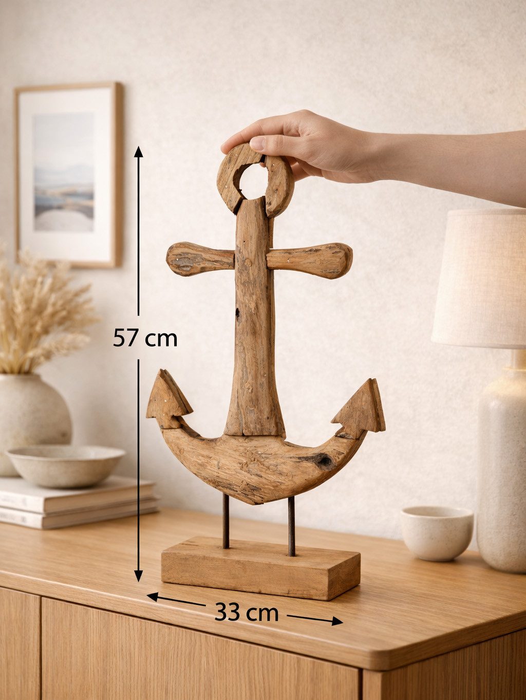 formano Skulptur Teakholz Deko Objekt Anker aus massivem Teak Holz 57 x 33 cm