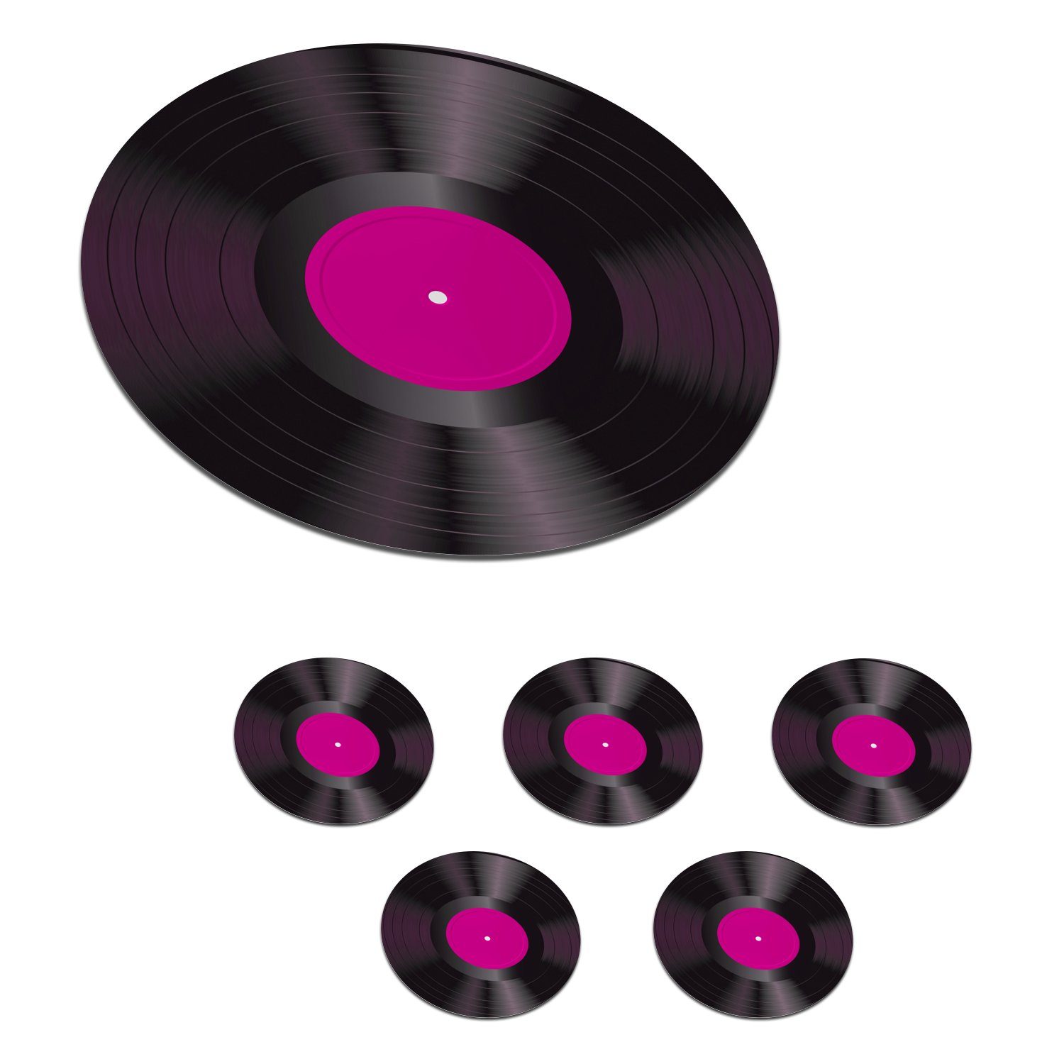 MuchoWow Glasuntersetzer Vintage - LP - Rosa - Vinyl-Schallplatten, Zubehör für Gläser, 6-tlg., Getränkeuntersetzer, Tassenuntersetzer, Korkuntersetzer, Tasse, Becher