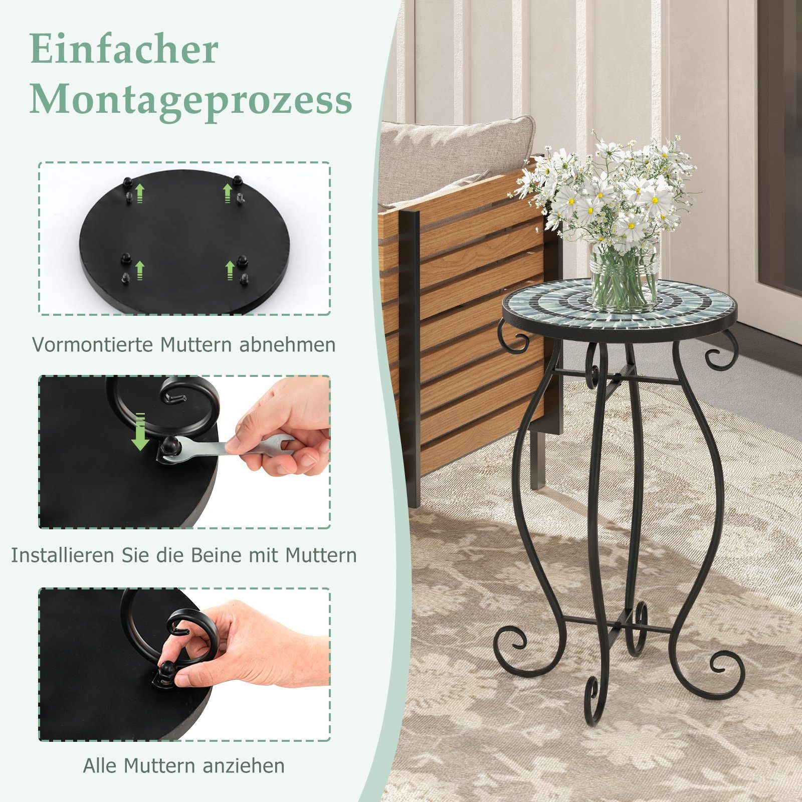KOMFOTTEU Gartentisch Mosaik Beistelltisch, mit Metallgestell, günstig online kaufen
