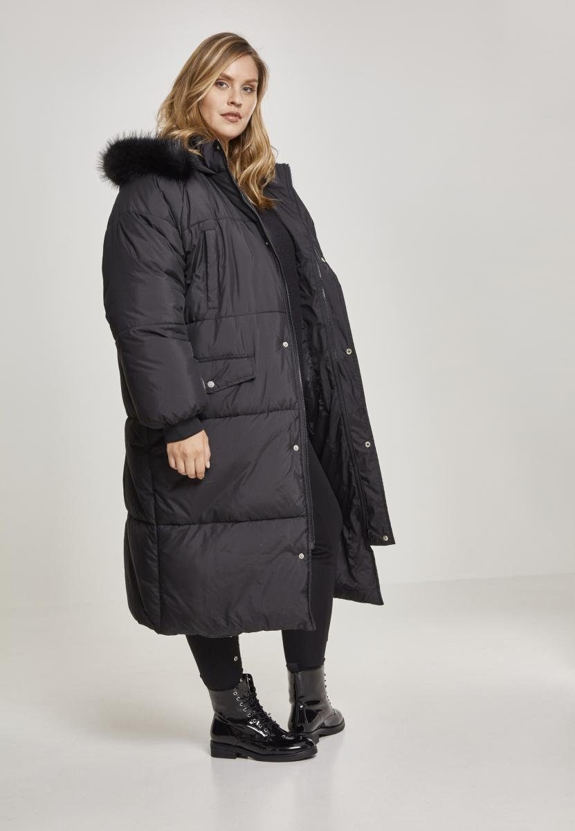 URBAN CLASSICS Outdoorjacke Damen (1-St) Coat black/black Ladies Puffer Fur Oversize Faux