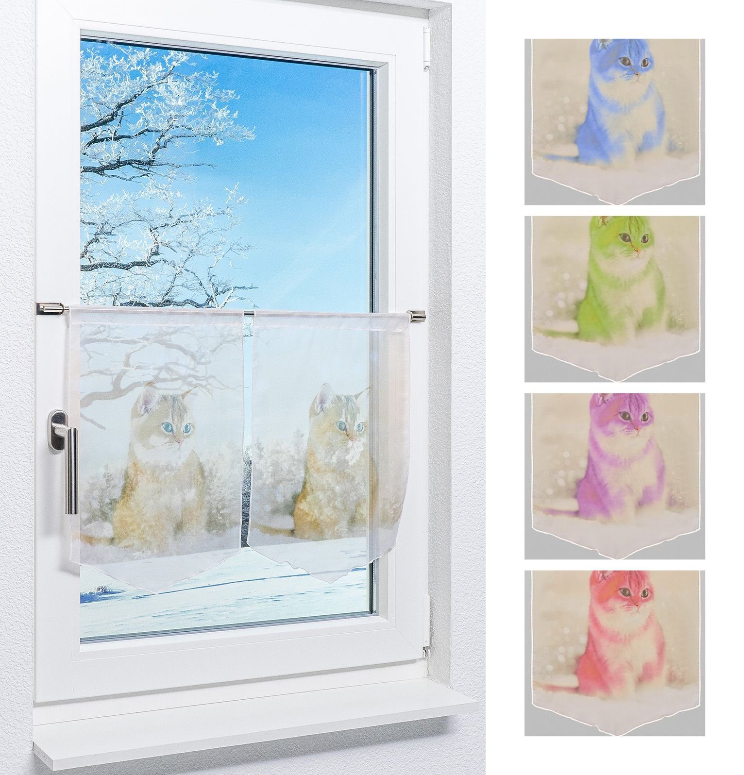 Scheibengardine HxB (1 Katze LYSEL®, Scheibenhänger transparent, 45x30cm Schnee, St), SET im