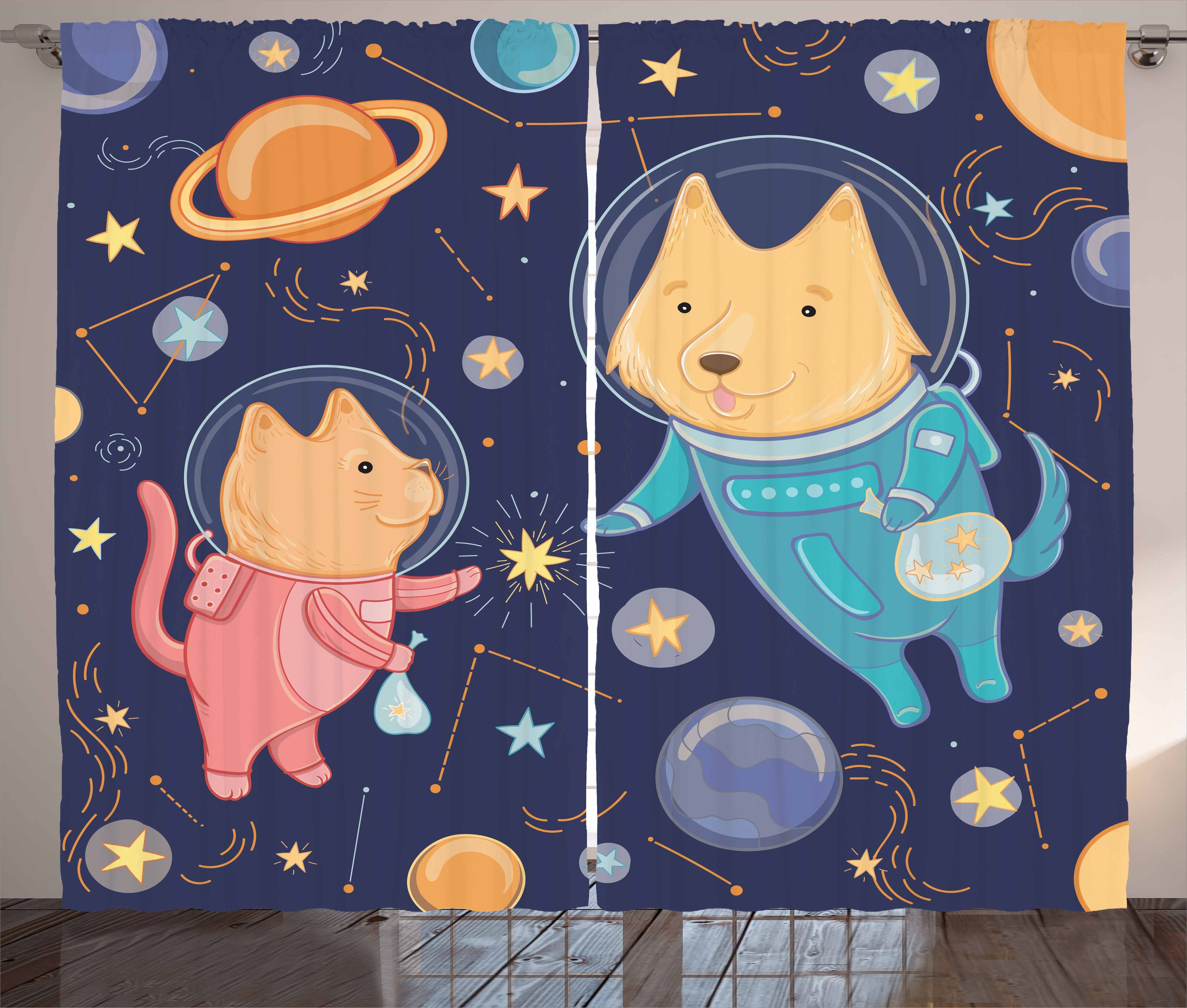 Astronaut Kräuselband Abakuhaus, Platz Vorhang Cartoon-Hund Schlafzimmer Haken, Schlaufen und mit Gardine