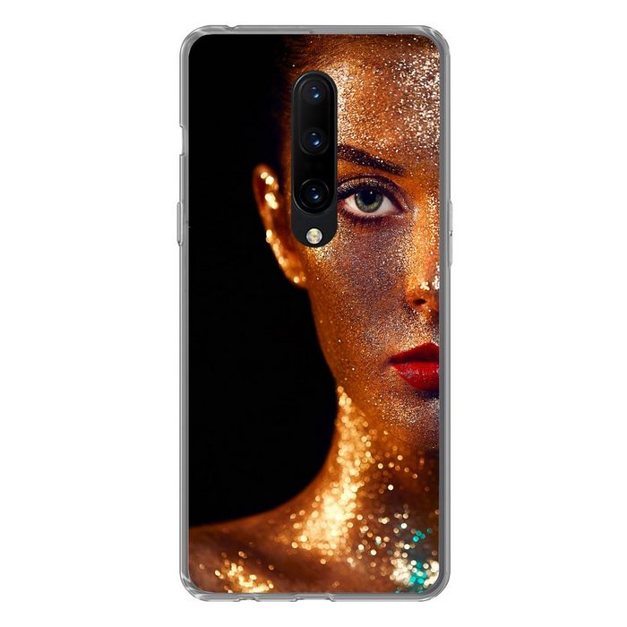 MuchoWow Handyhülle Make-up - Gold - Frau - Luxus - Glitzer - Kunst Phone Case Handyhülle OnePlus 7 Pro Silikon Schutzhülle